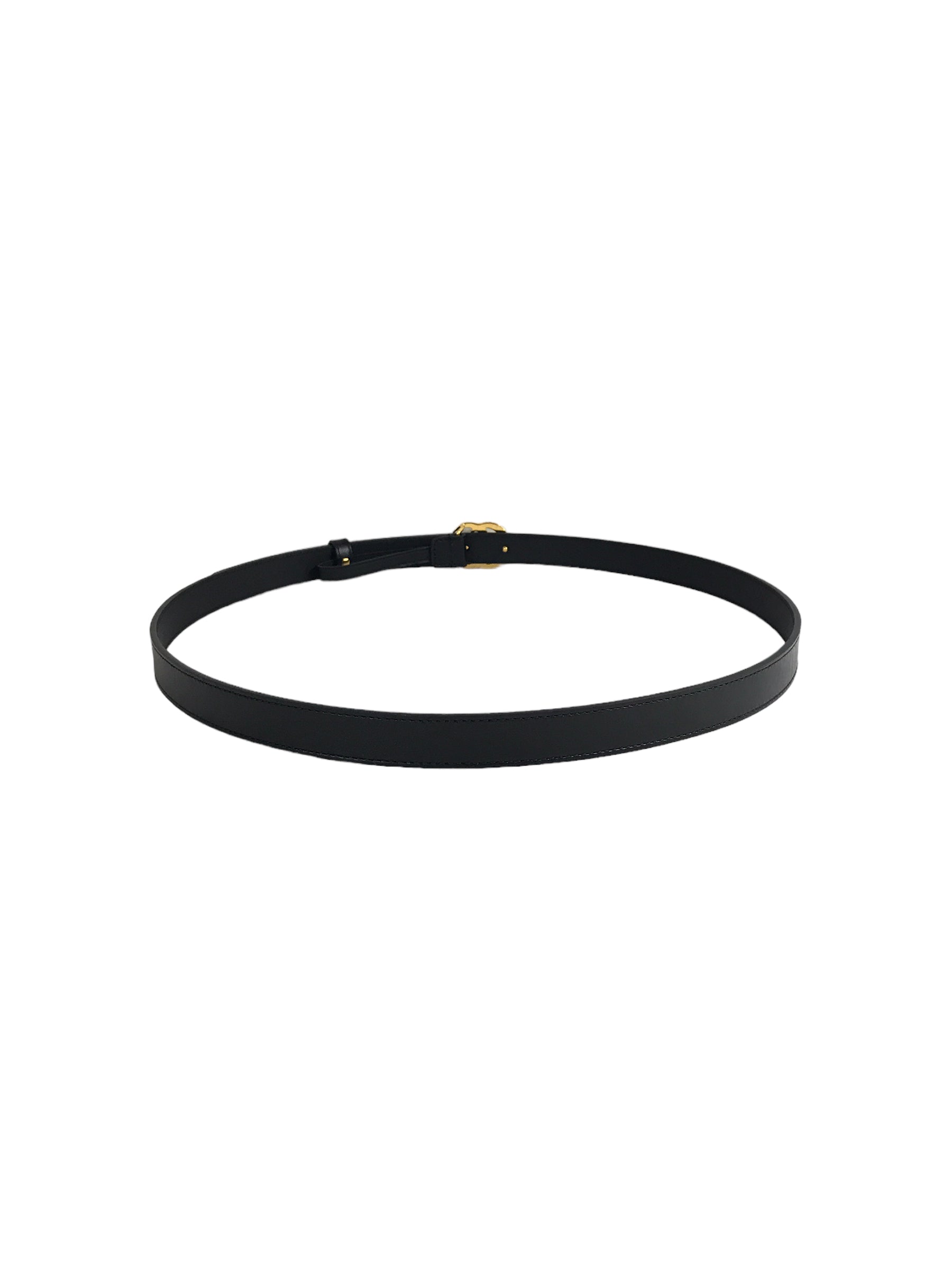 Logo Black Grained Leather Thin Belt W/GHW