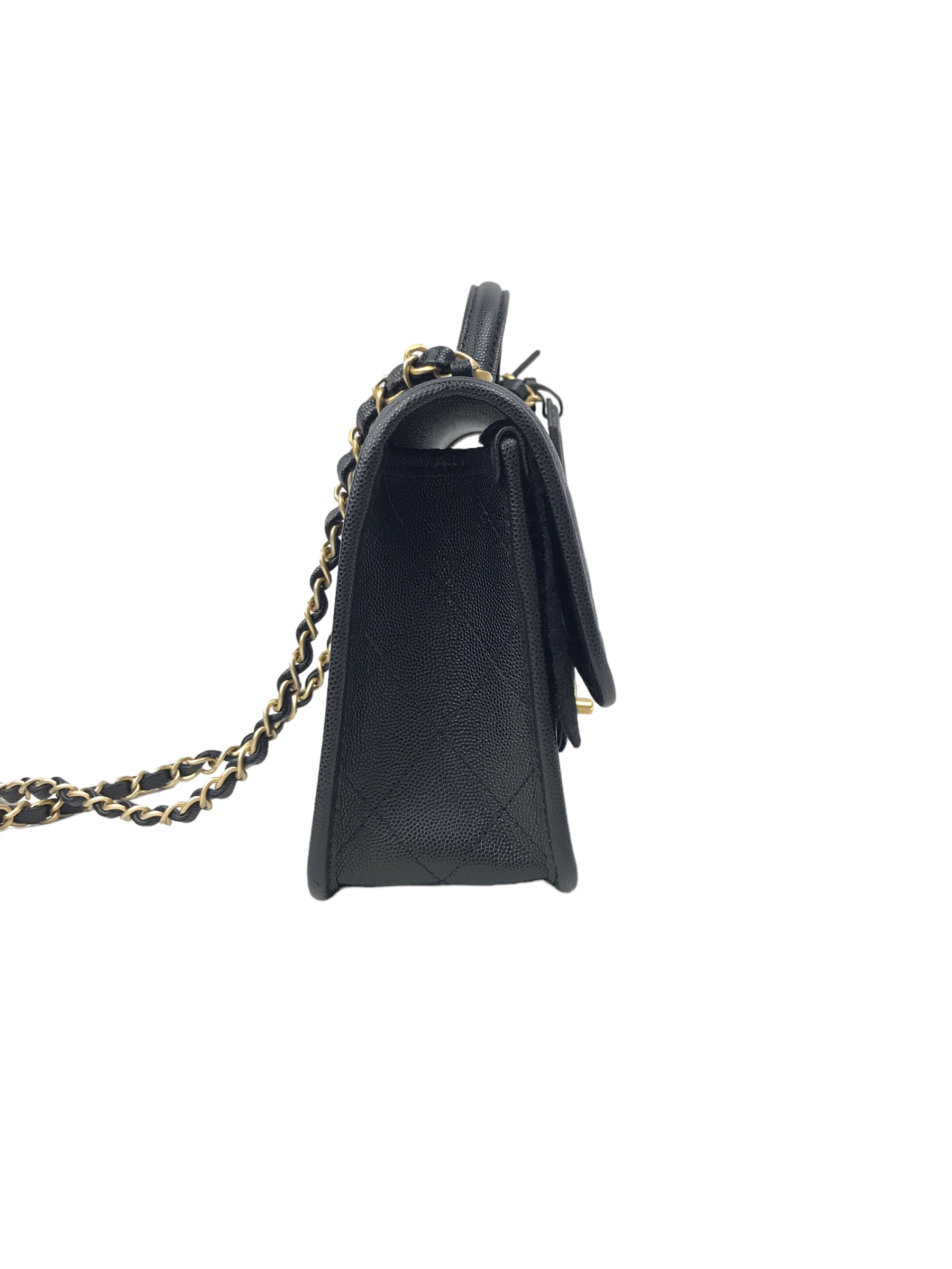 Black Quilted Caviar Top Handle Flap Bag w/AGHW