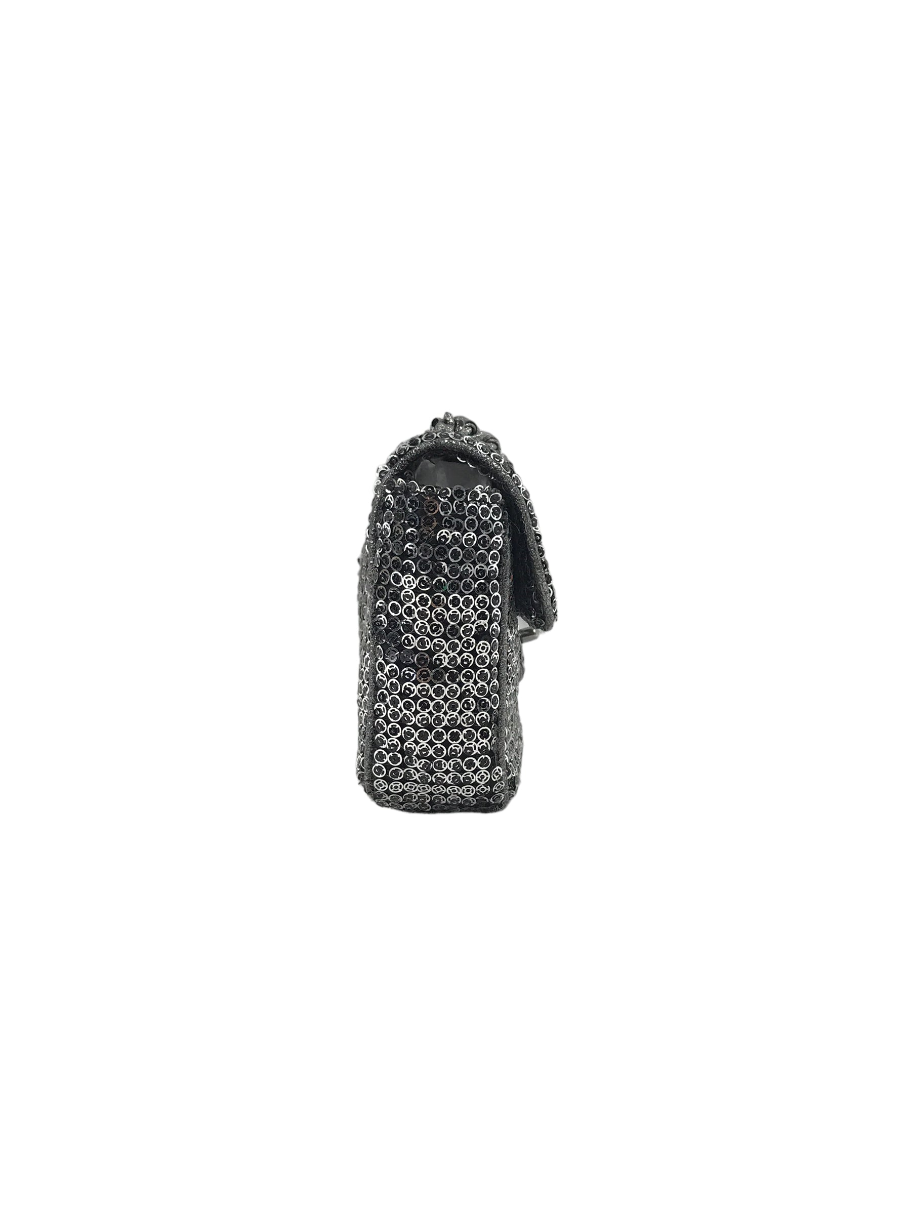 Chanel Vintage Silver/Grey Medium Sequins Flap Bag w/SHW