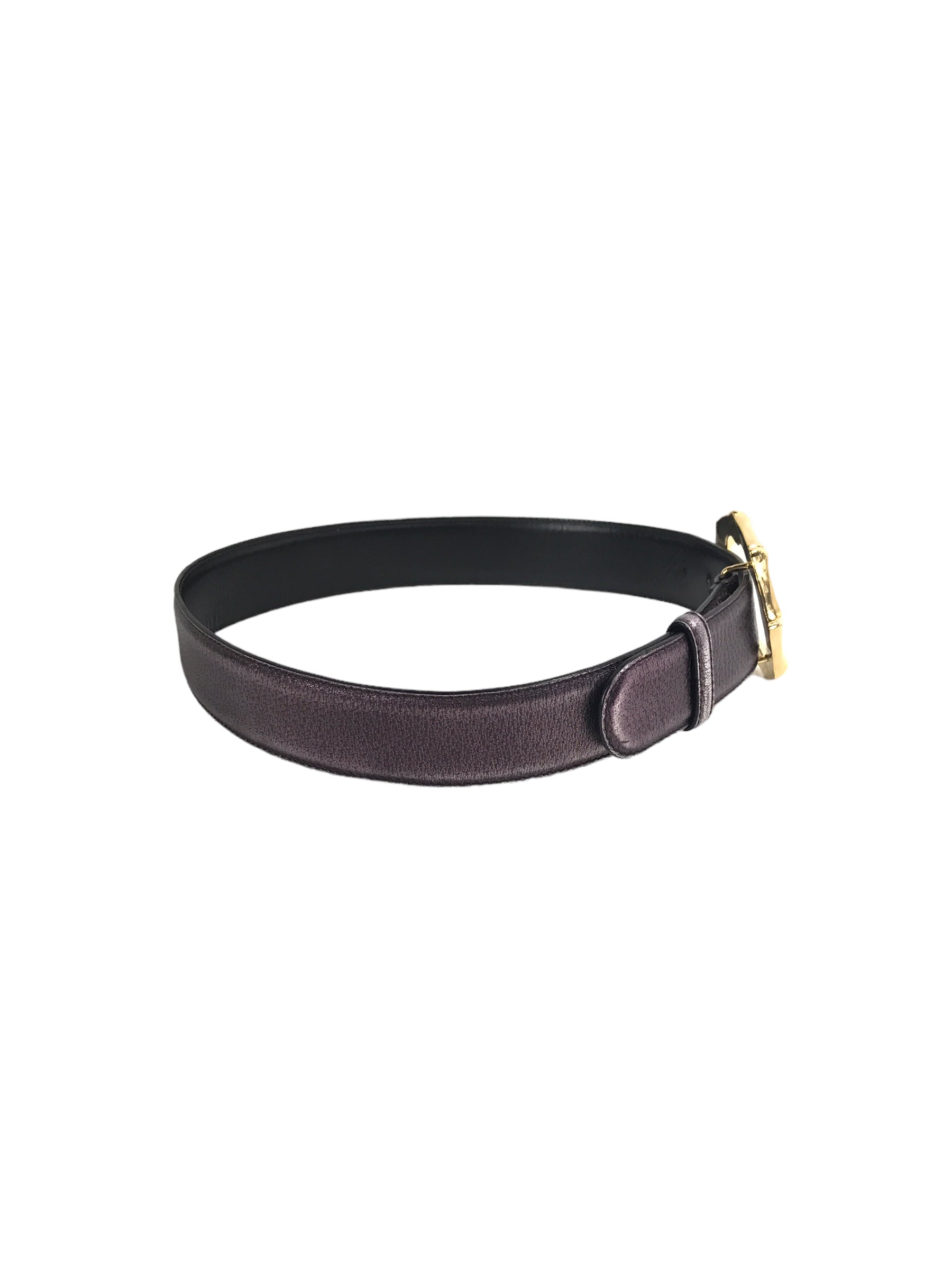 Metallic Purple Leather Belt w/Bamboo Buckle