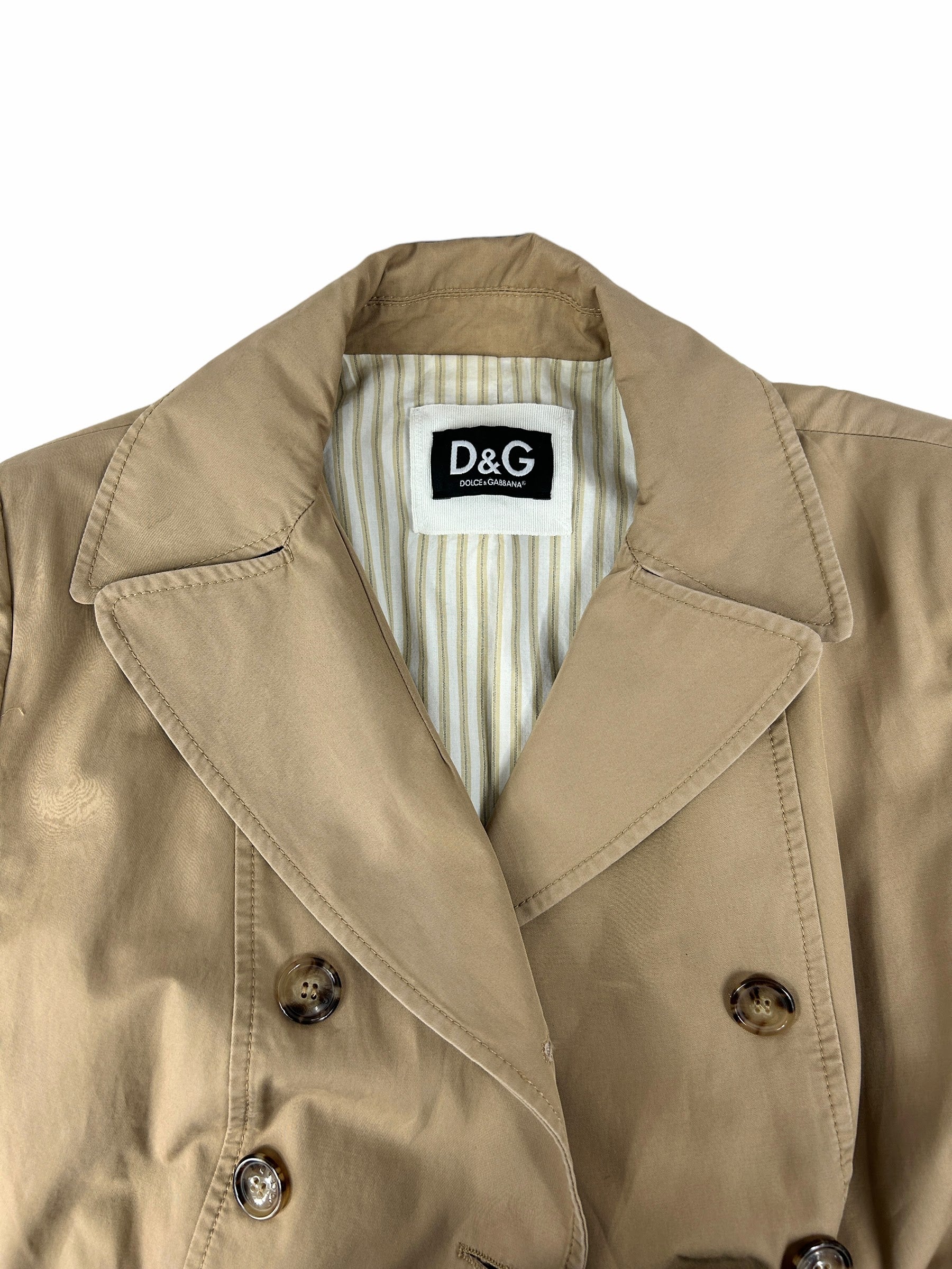 Beige Cotton Double Breasted Trench Coat