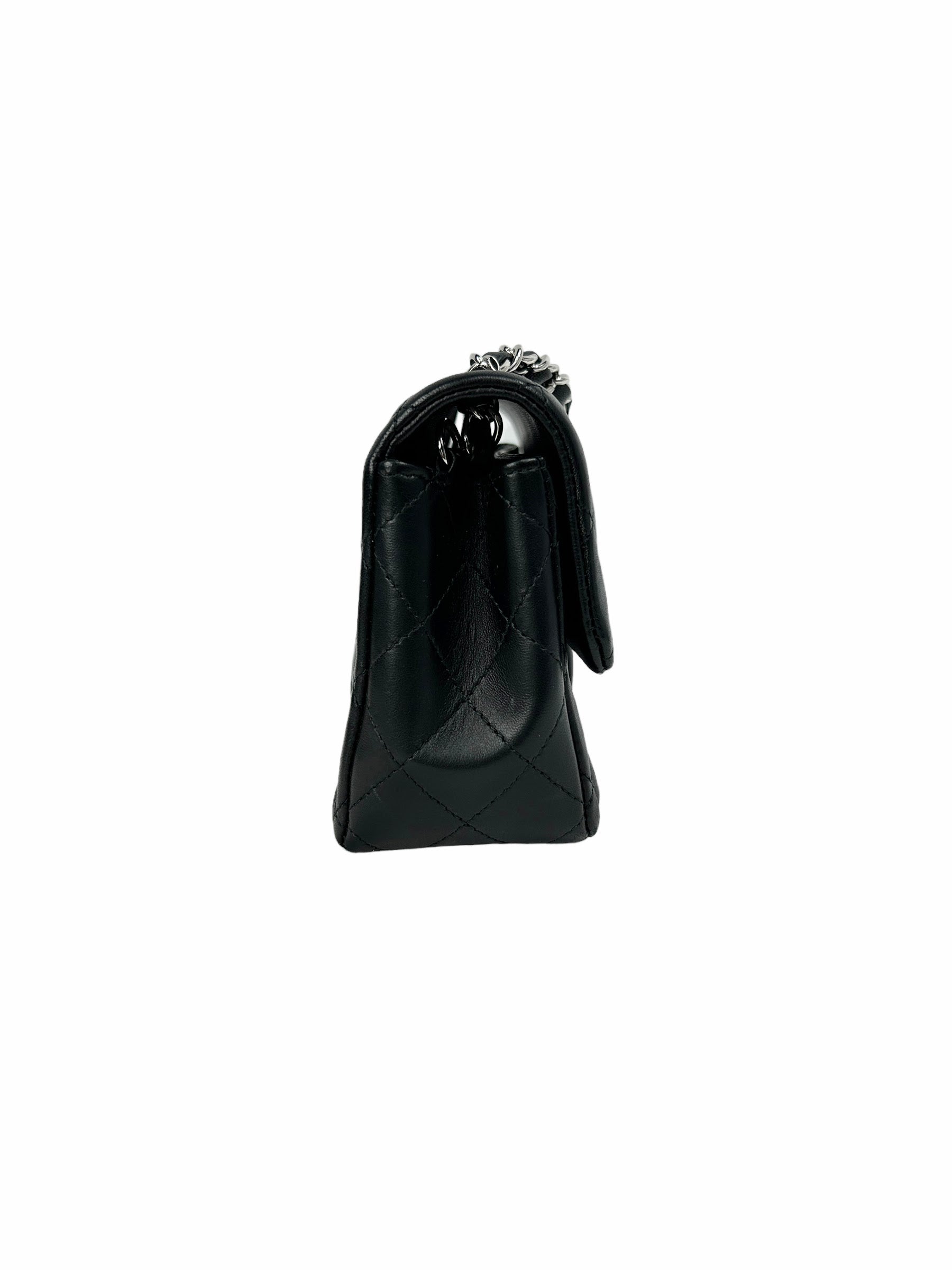 Black Quilted Lambskin Single Flap Mini Rectangle w/SHW