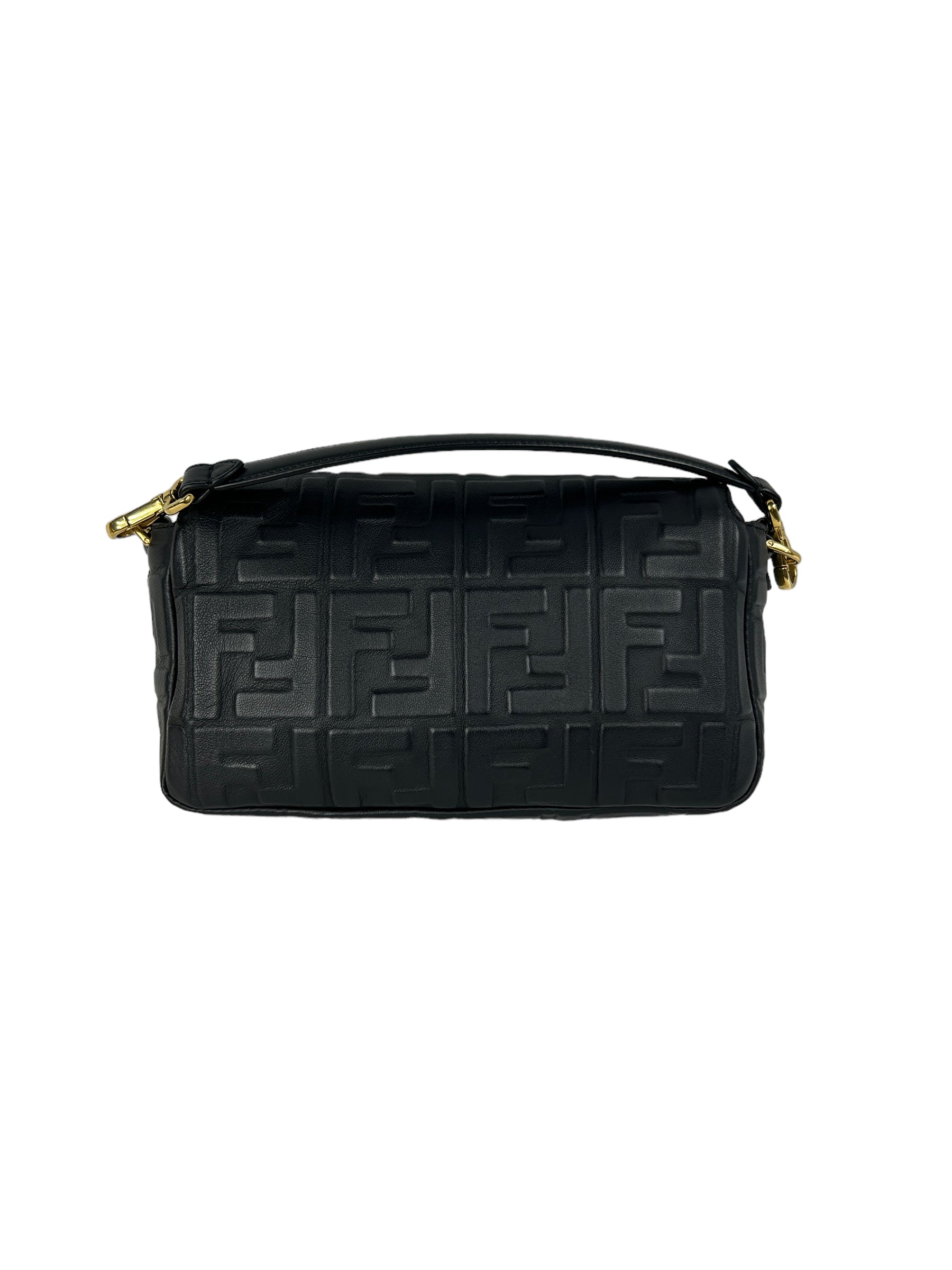 Black Embossed Lambskin Leather Baguette Shoulder Bag w/GHW