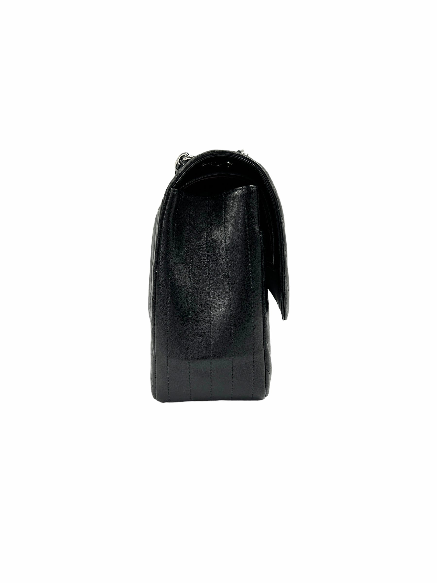 Black Chevron Lambskin Double Flap Jumbo w/SHW