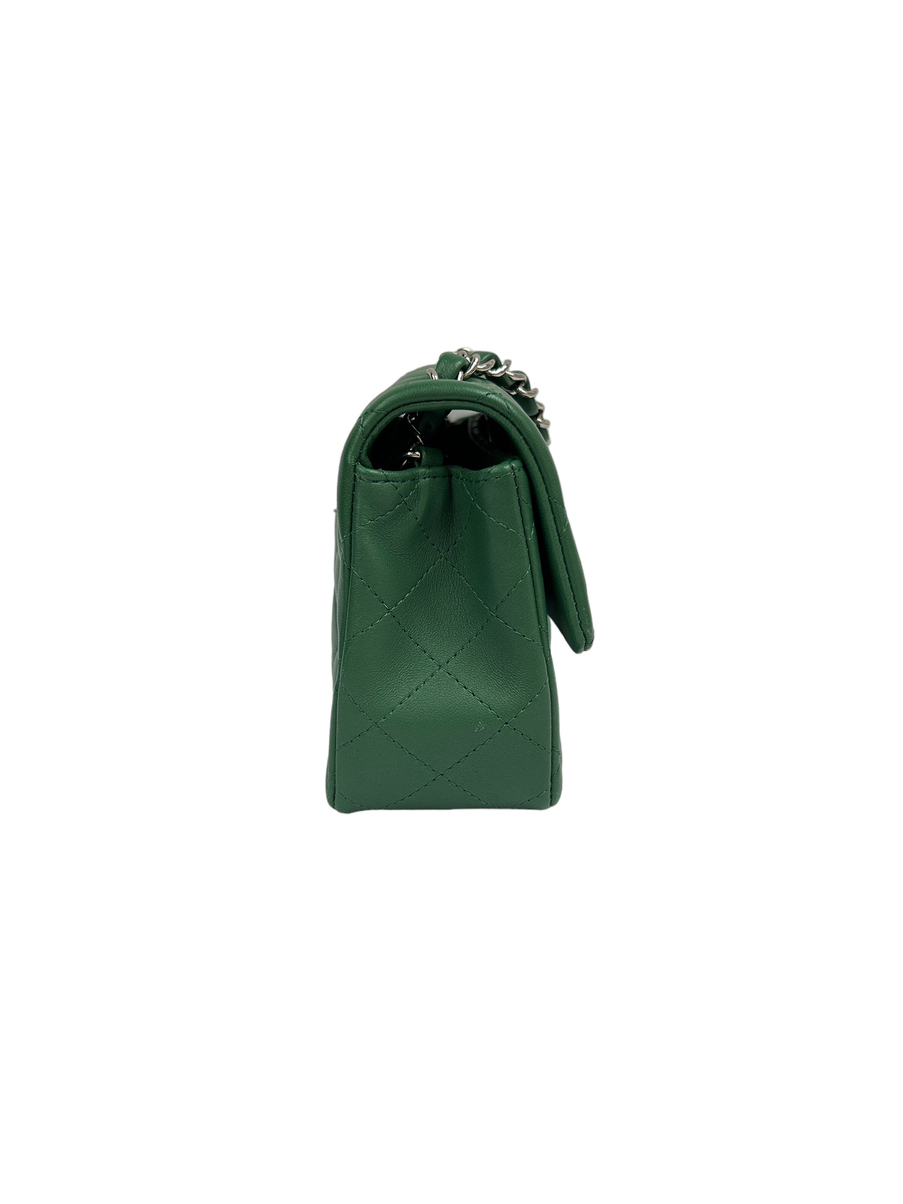 Green Quilted Lambskin Mini Rectangle Classic Flap w/SHW