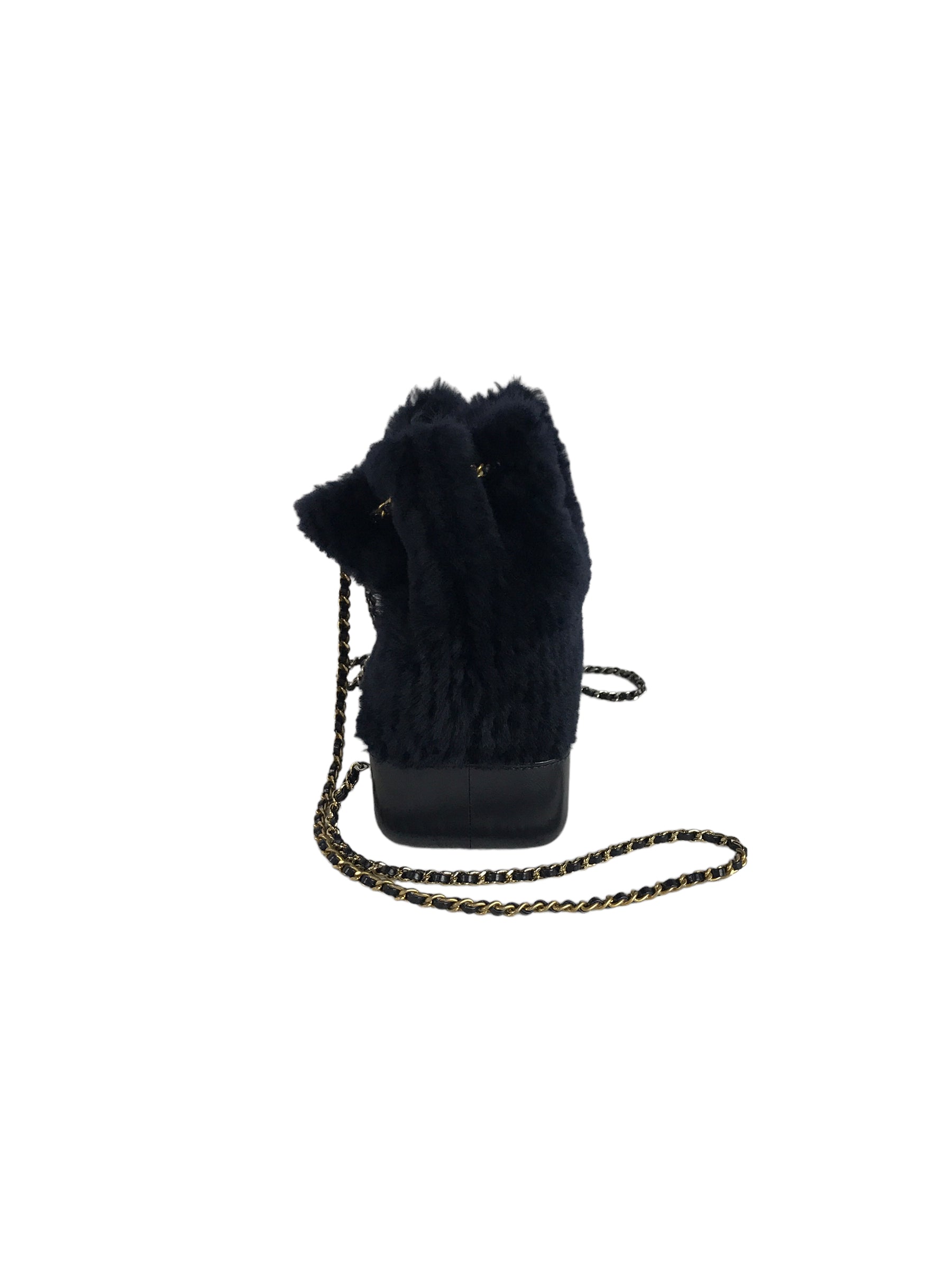 Chanel Navy Shearling/ Aged Calfskin Leather Gabrielle Backpack w/ AGHW/RHW/GHW