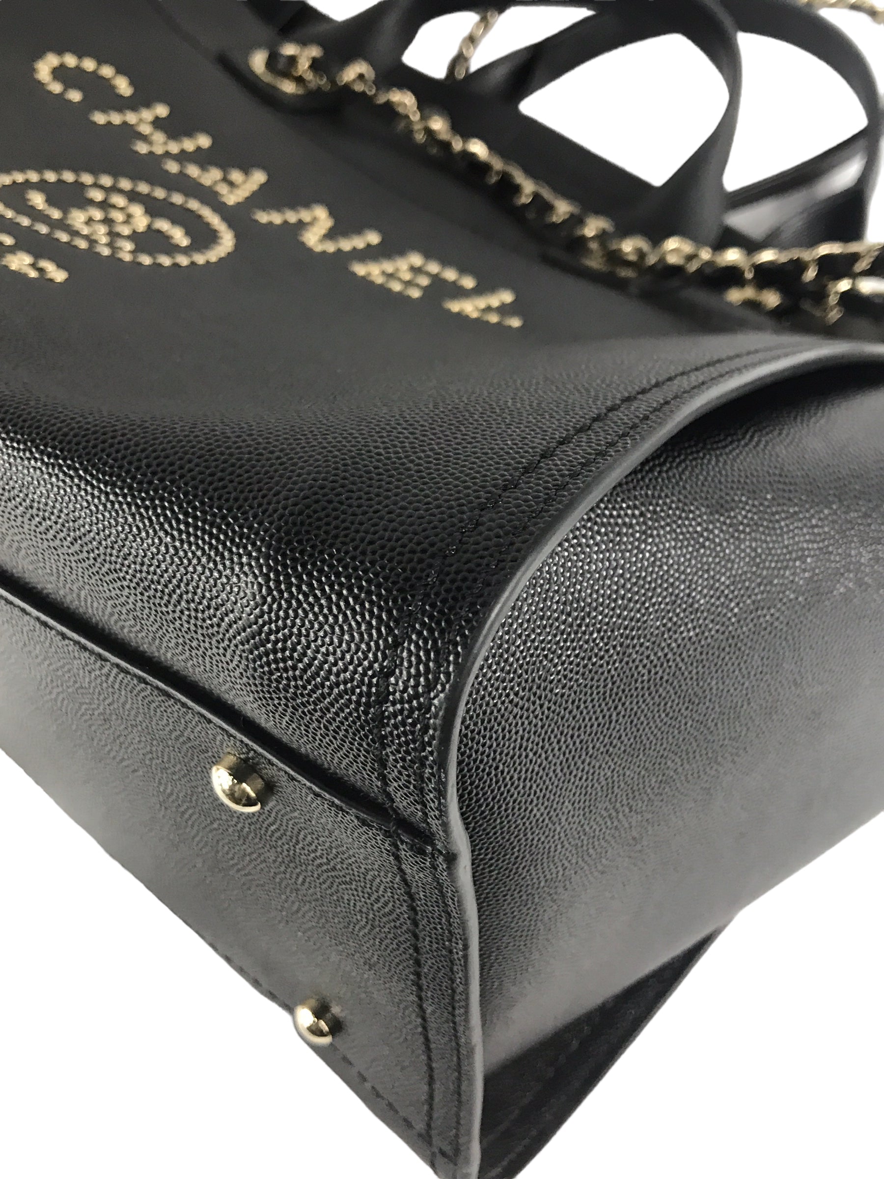 Black Caviar Leather Large Studded Deauville Bag w/GHW