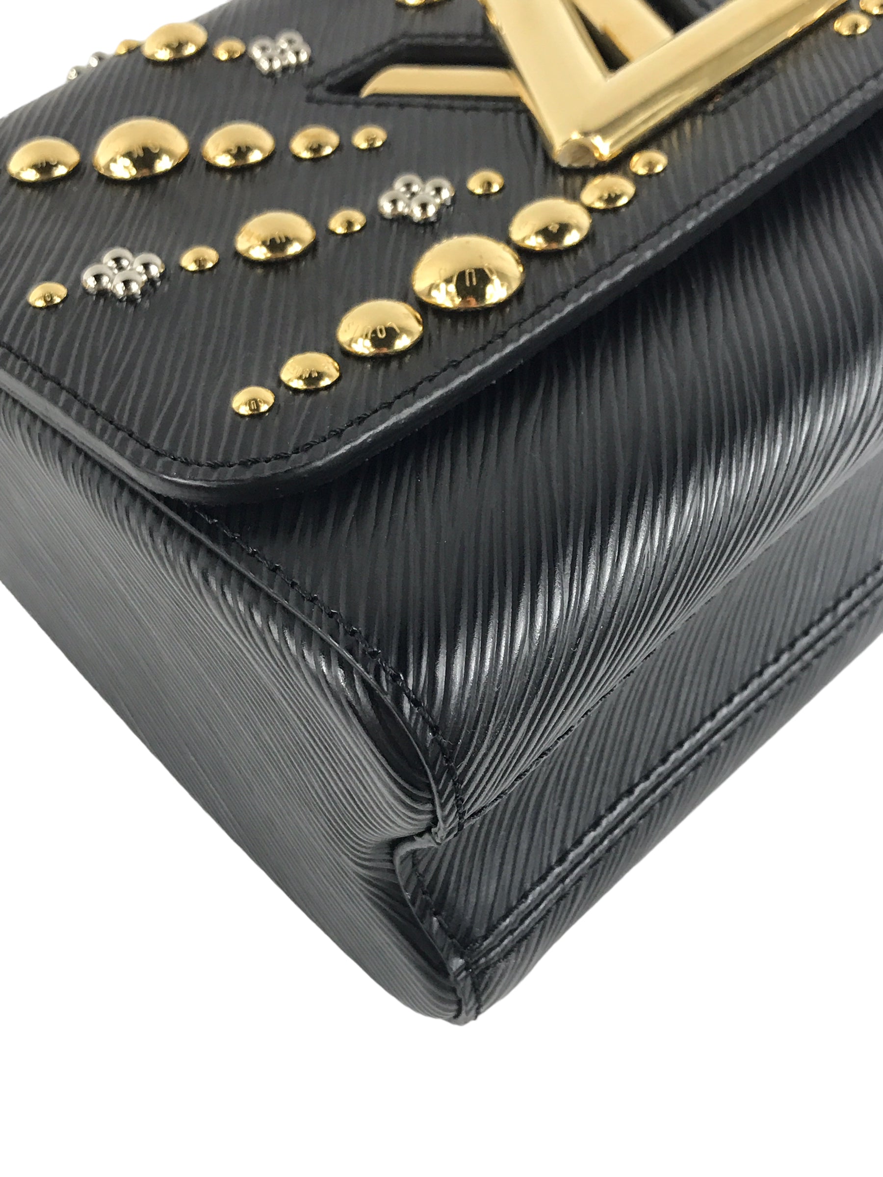 Epi Leather Studded Twist MM Bag w/GHW/SHW