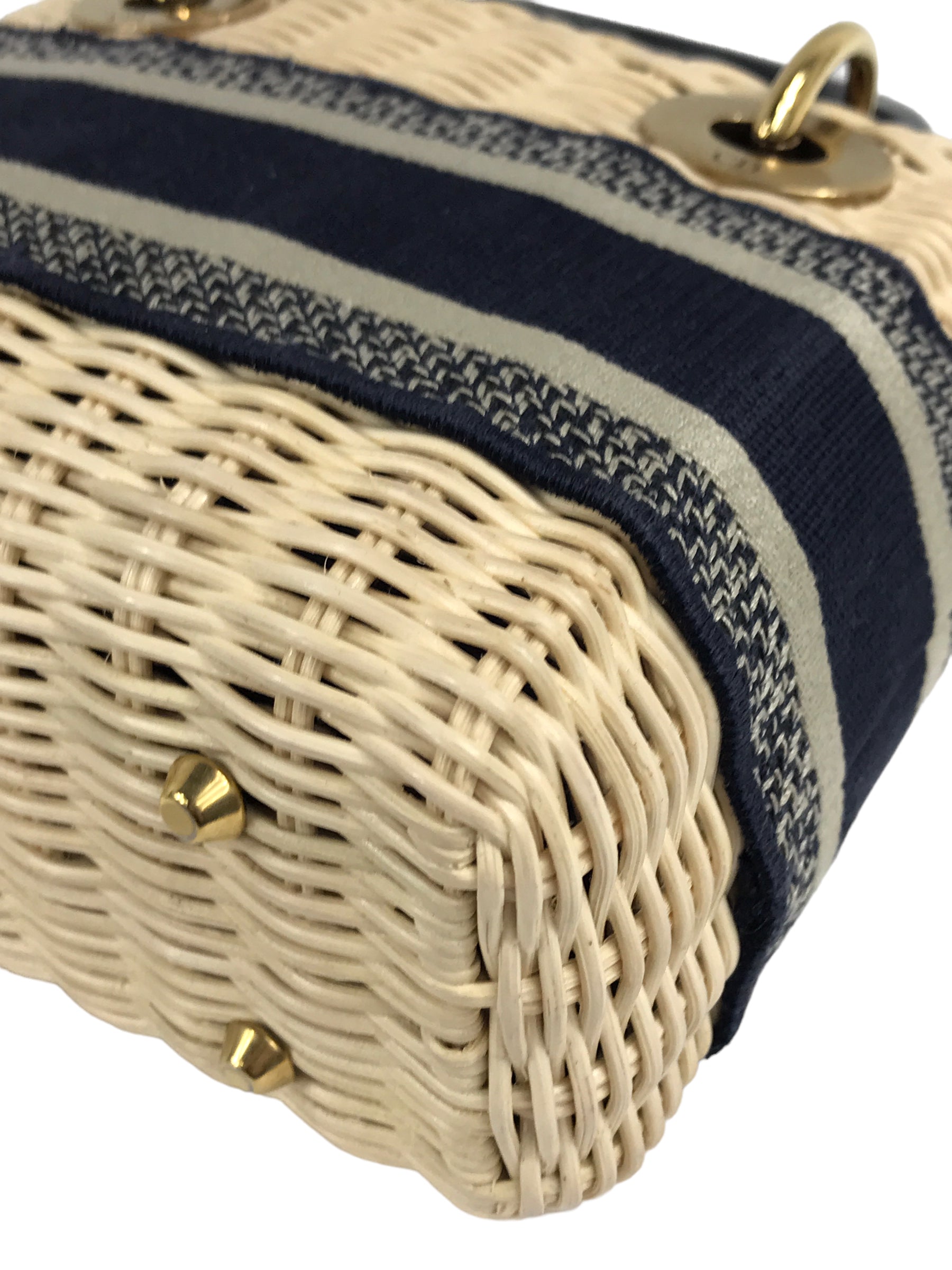 Natural Wicker & Blue Dior Oblique Jacquard Mini Lady Dior W/AGHW