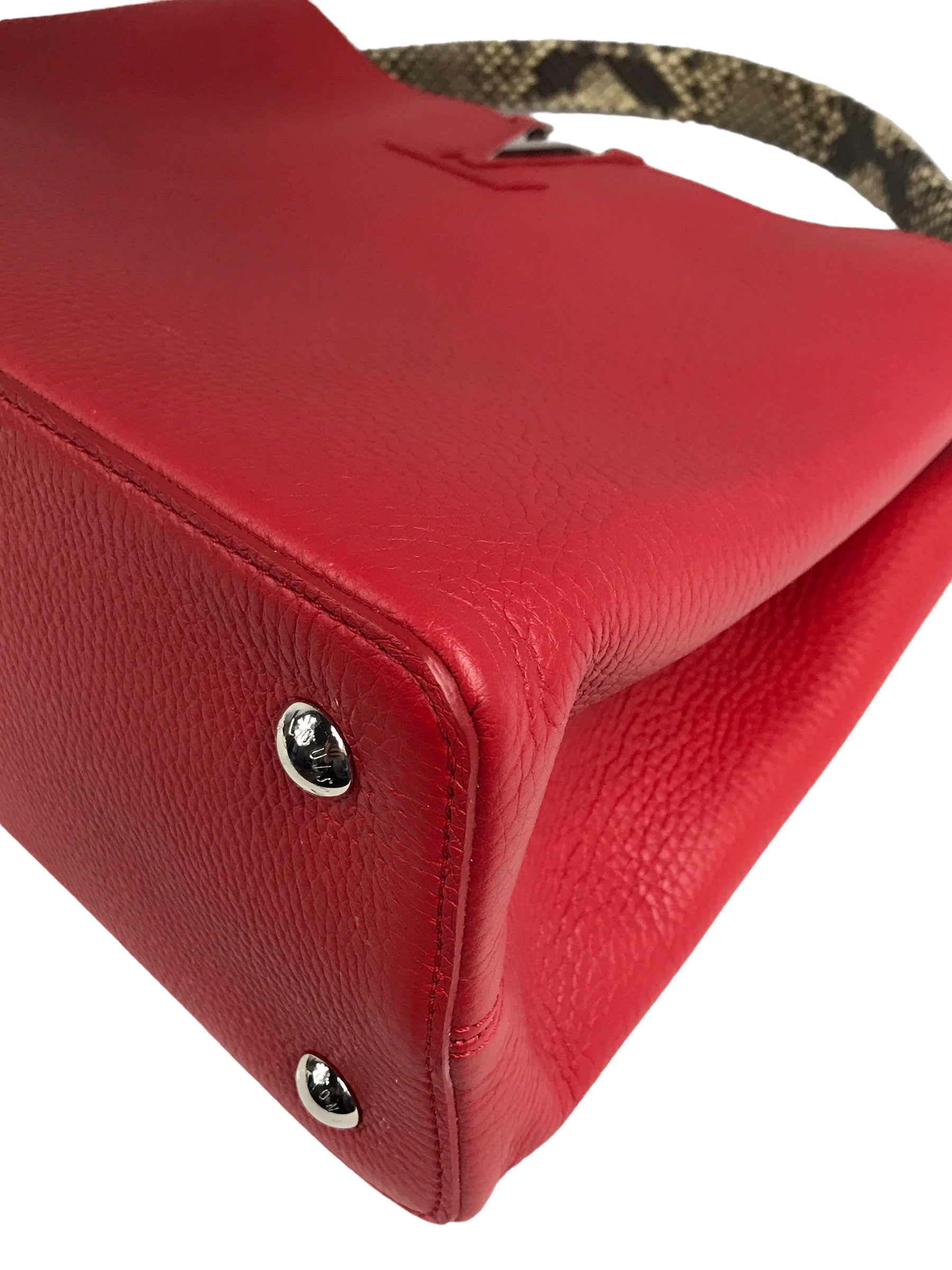 Red Grained Leather Capucines MM W/Python Handle