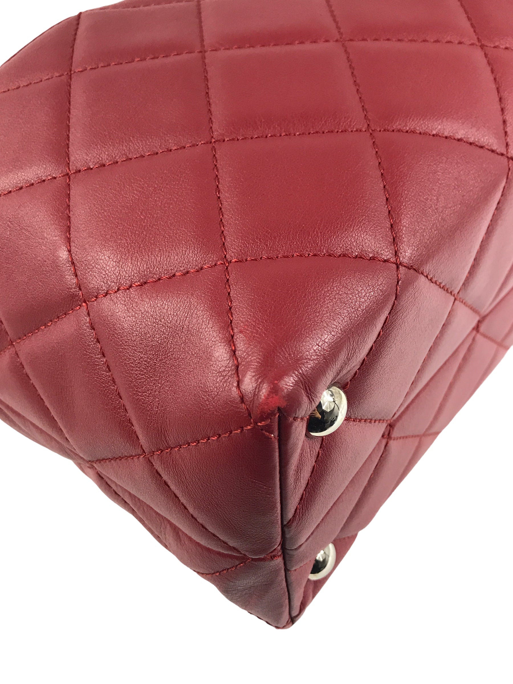 Red Calfskin Quilted Shopping Tote W/SHW