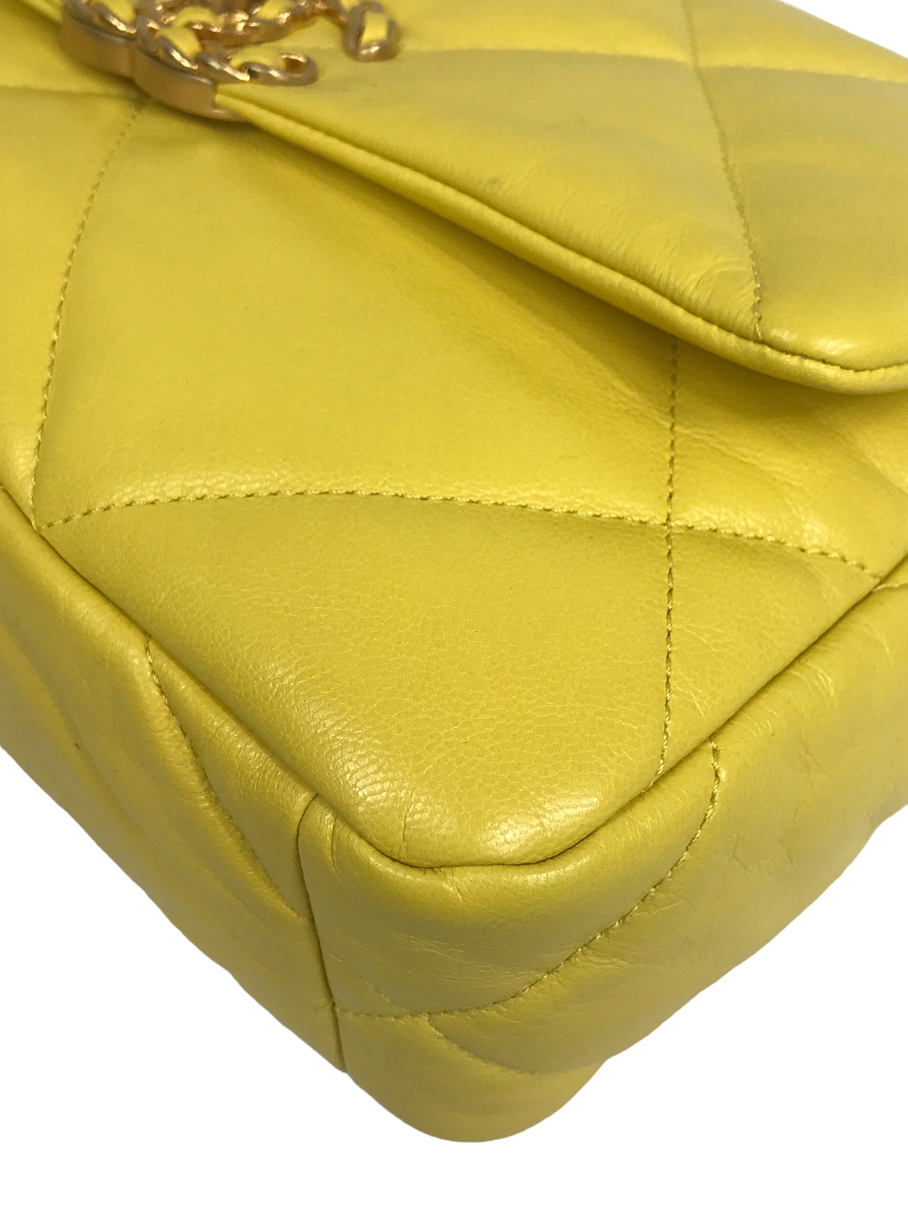 20B1 Yellow Clair Goatskin Quilted 19 Small Flap W/AGHW/SHW/RHW