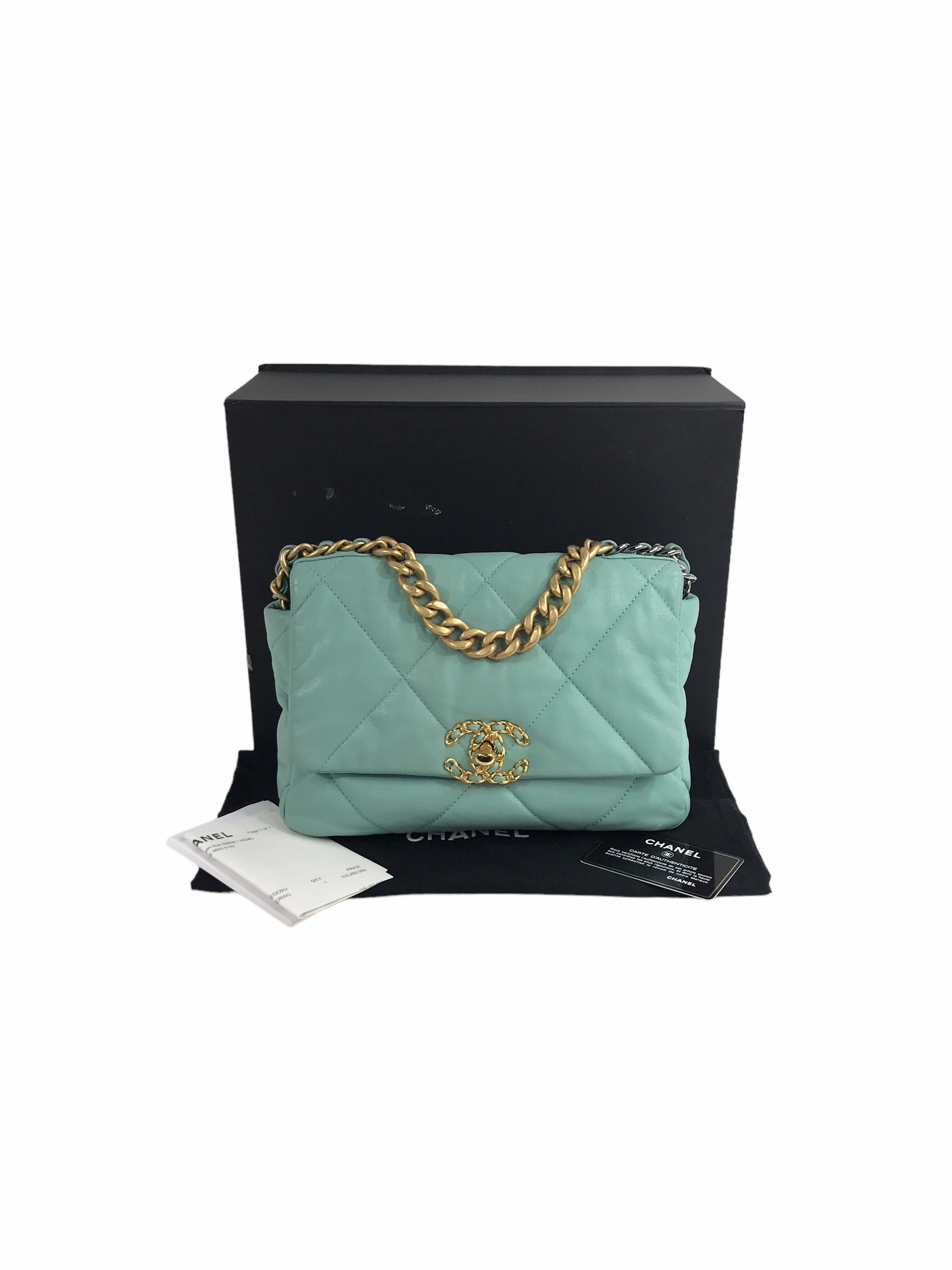 Tiffany Blue Lambskin Small 19 Flap Bag W/SHW/AGHW/RHW