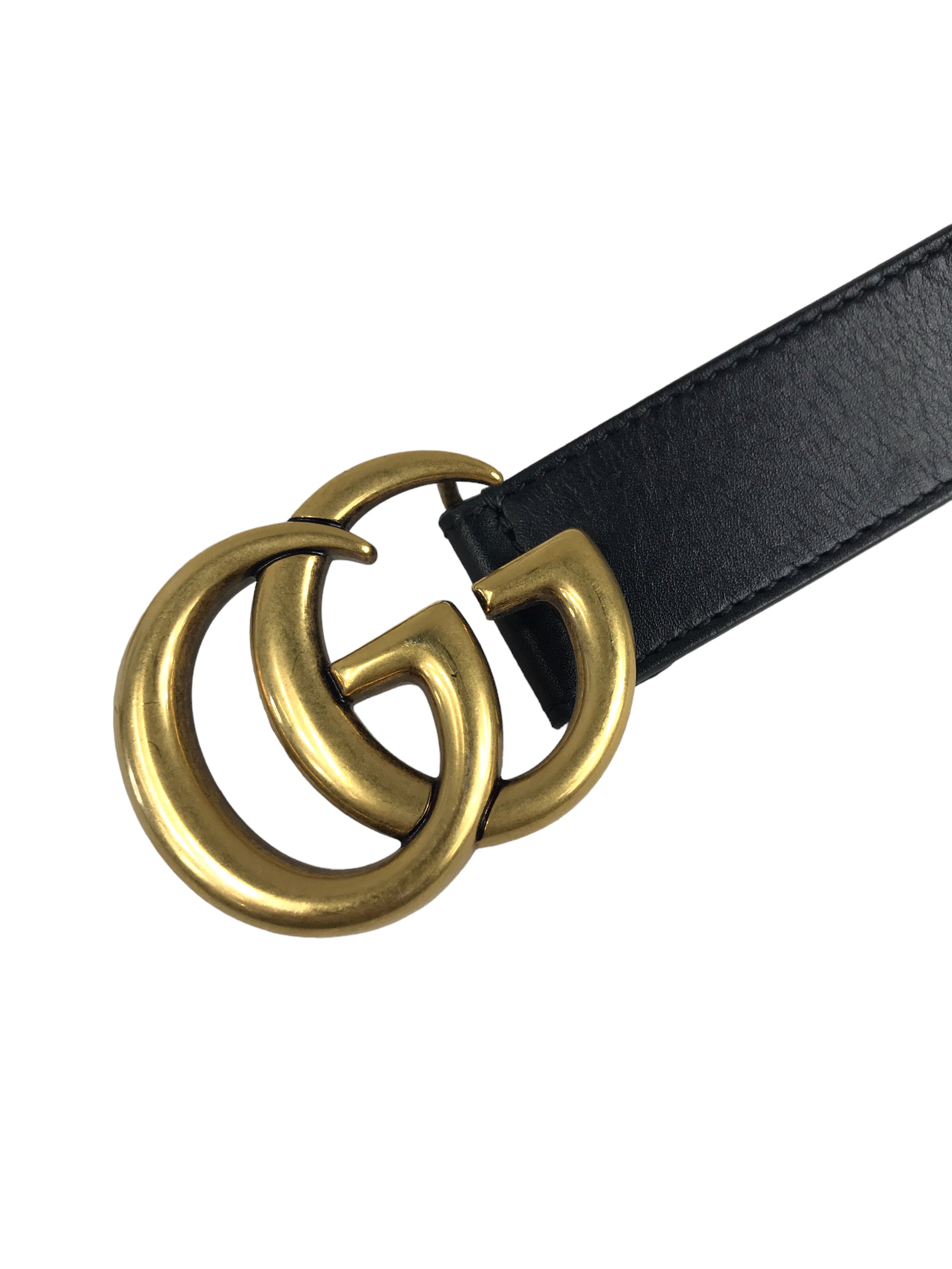 GG Logo Black Leather Belt w/AGW