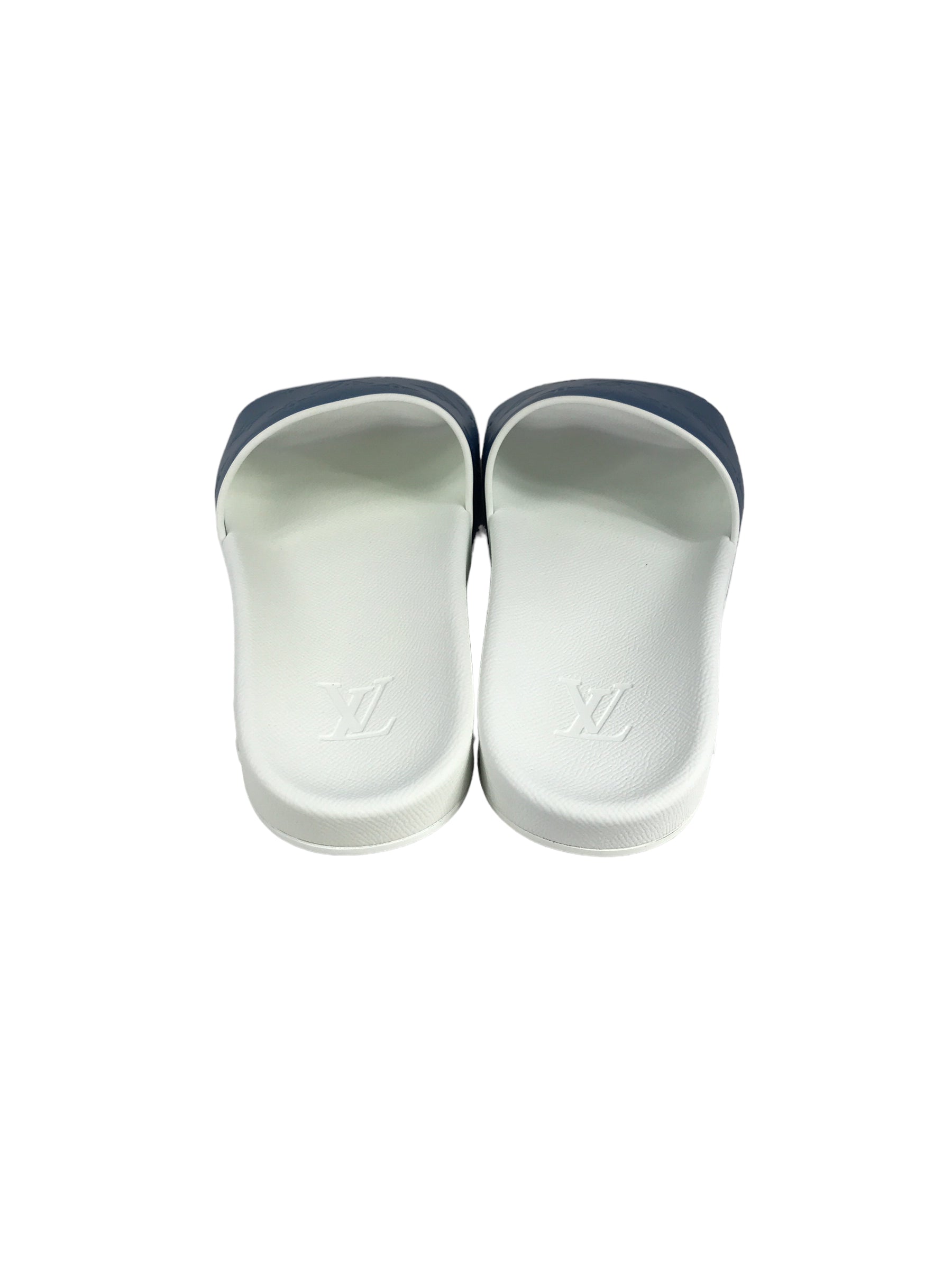 Louis Vuitton White and Blue Metallic Waterfront Mule Slides