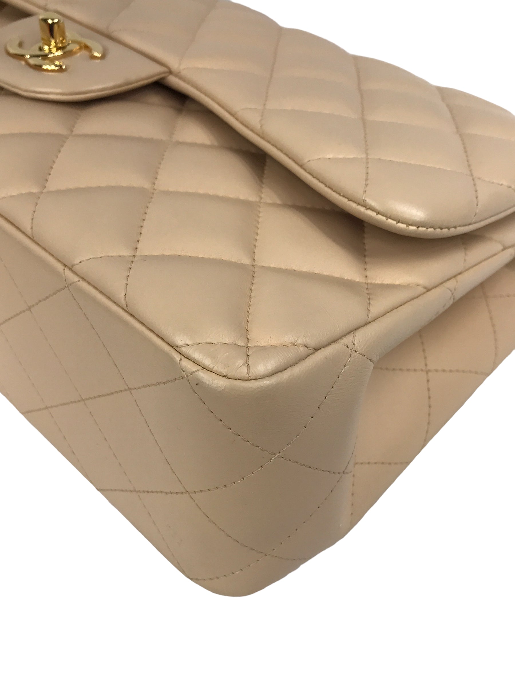 Beige Clair Quilted Lambskin Jumbo w/GHW