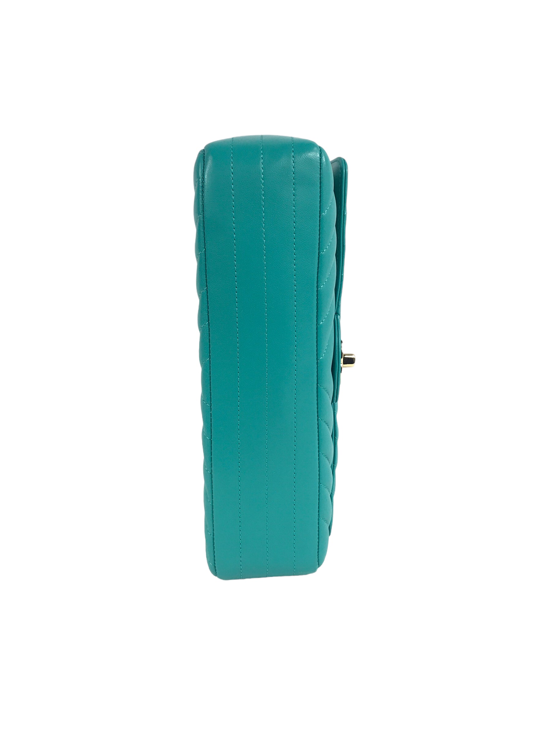 Turquoise Cheveron Lambskin Medium Double Flap W/GHW