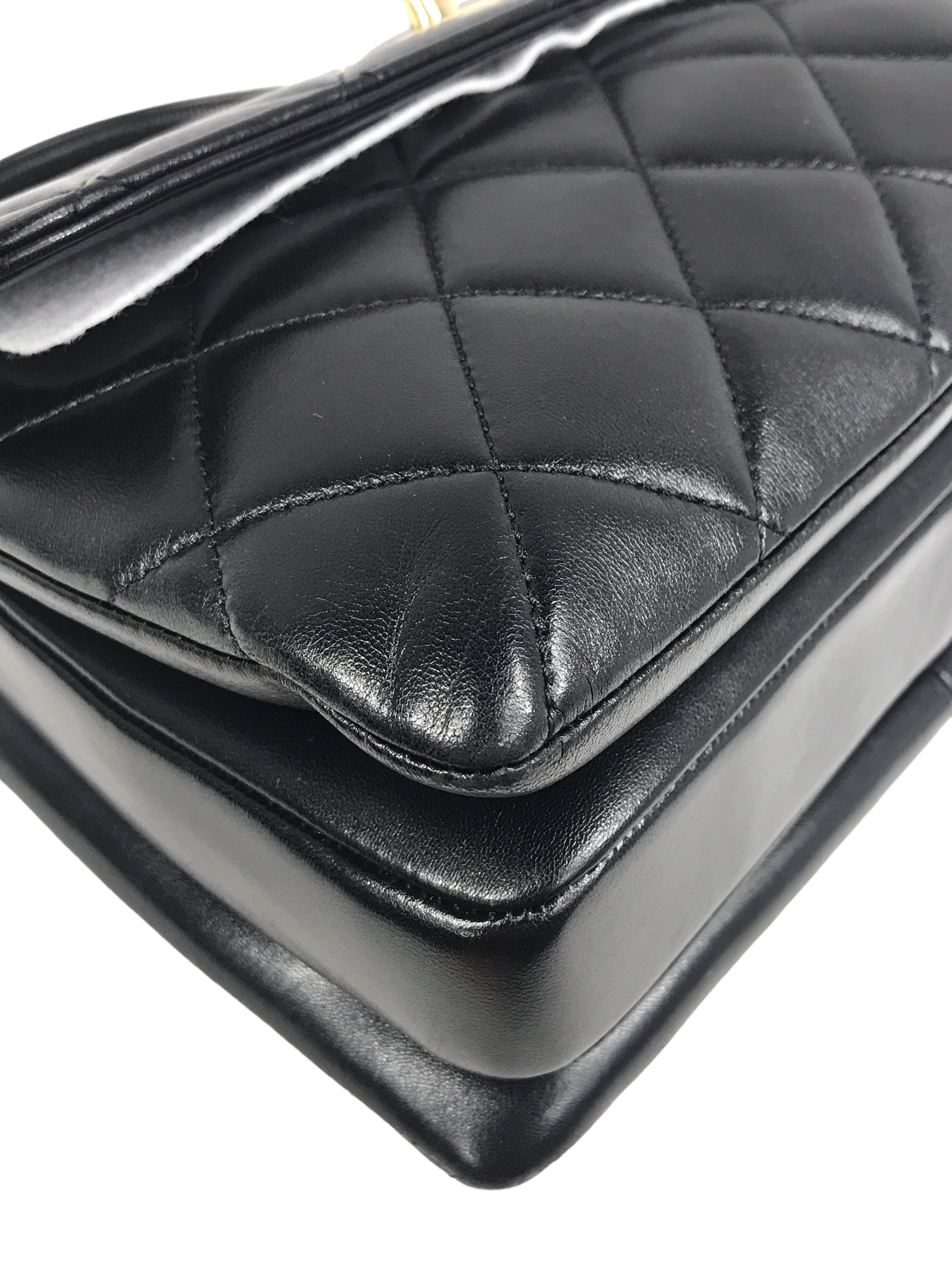 Black Lambskin Quilted Small Trendy W/GHW