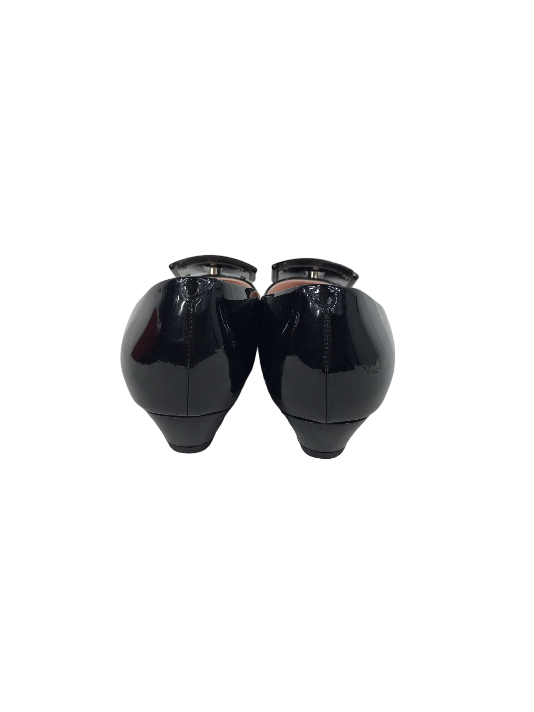 Black Patent Leather Pointed Toe Kitten Heel Ballet Flats