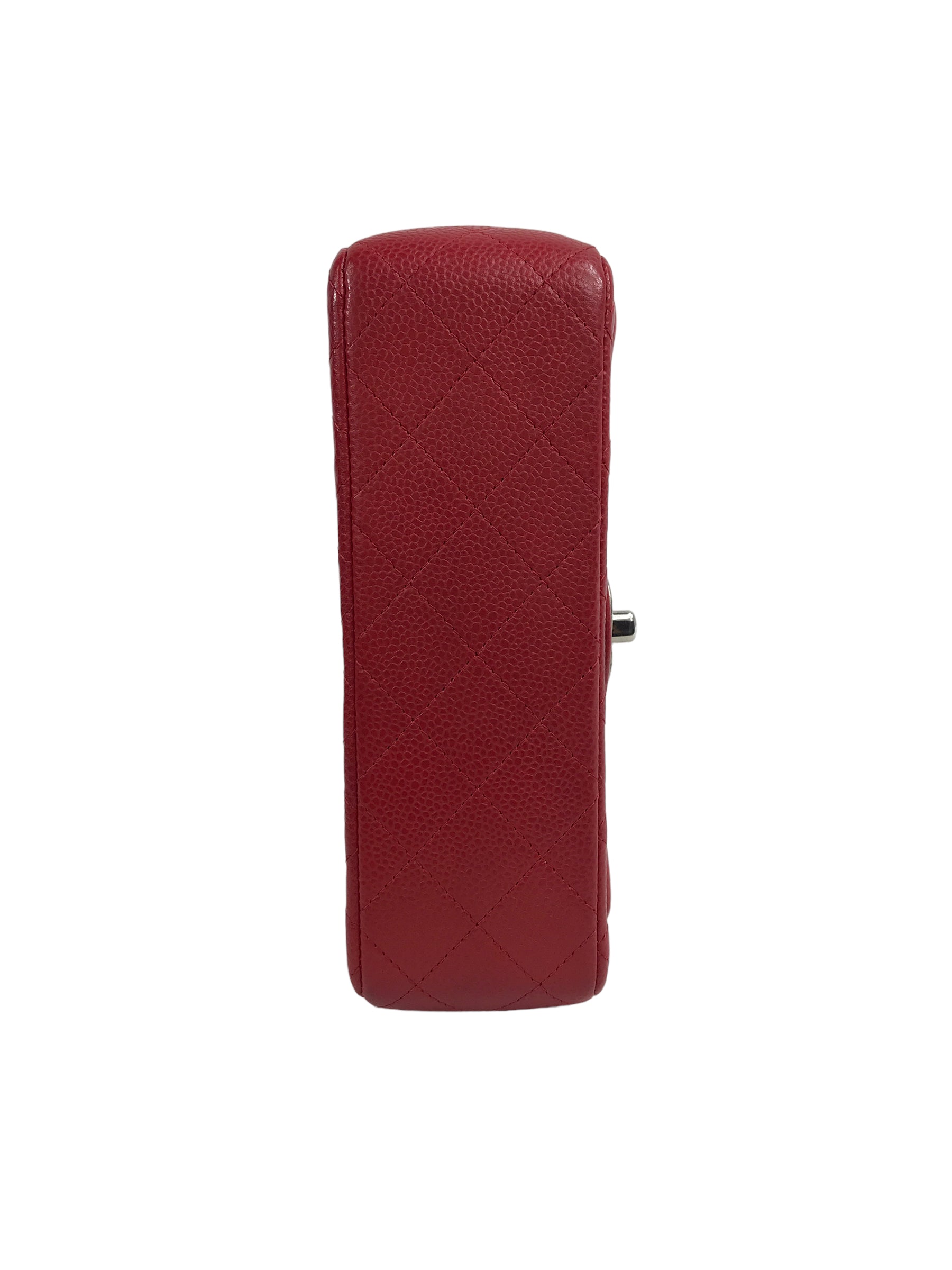 Red Quilted Caviar Mini Rectangle Flap w/RHW
