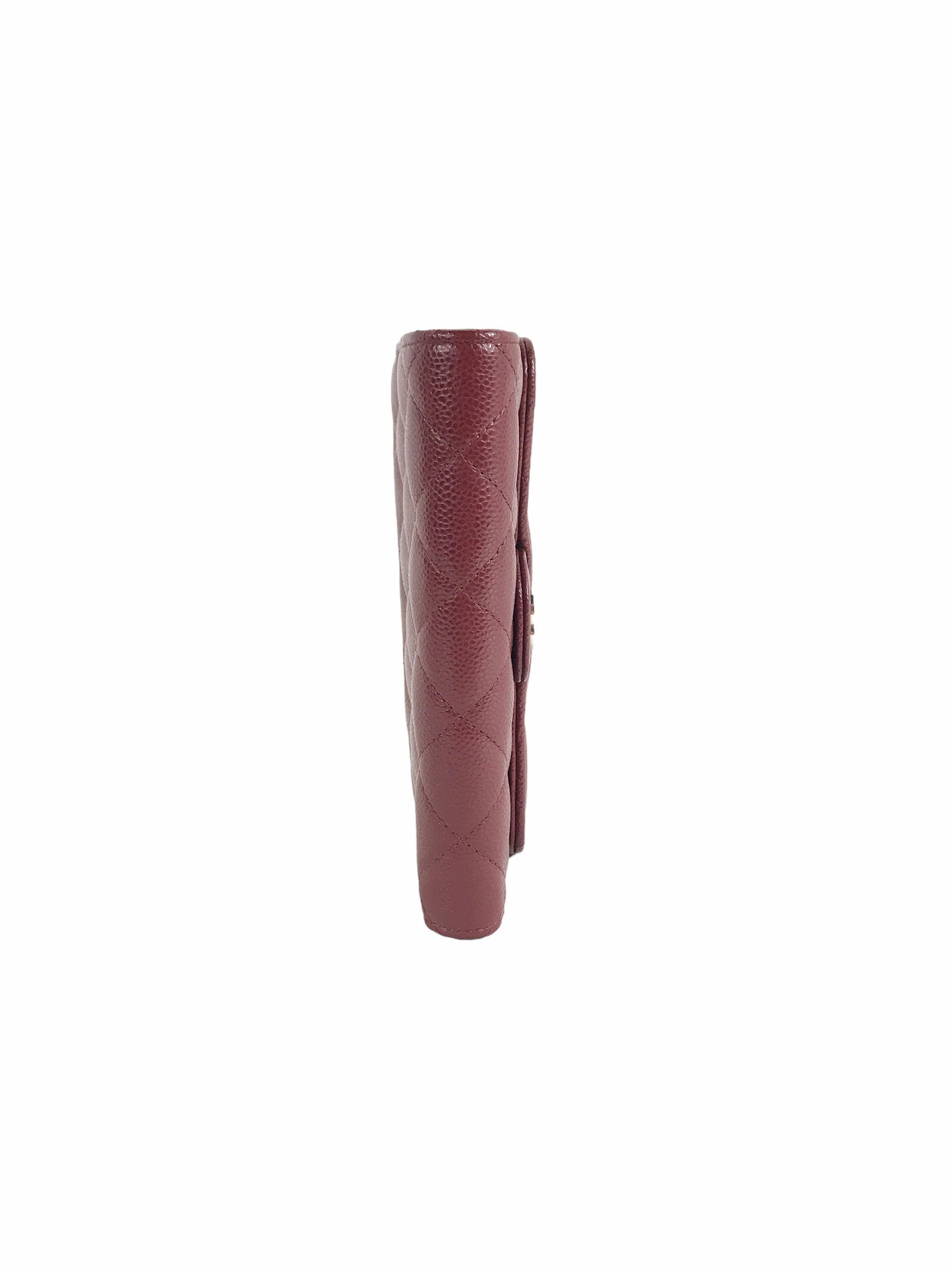 Burgundy Caviar Quilted Medium Flap Wallet w/SHW