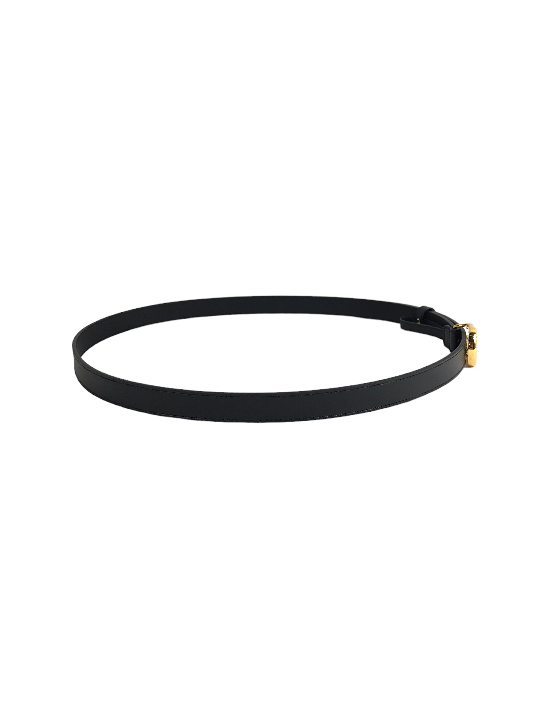 Logo Black Grained Leather Thin Belt W/GHW