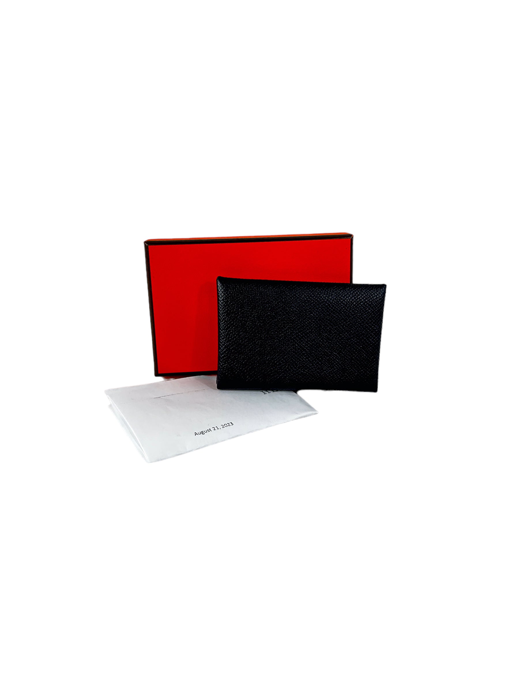 Black Epsom Leather Calvi Card Holder w/PHW