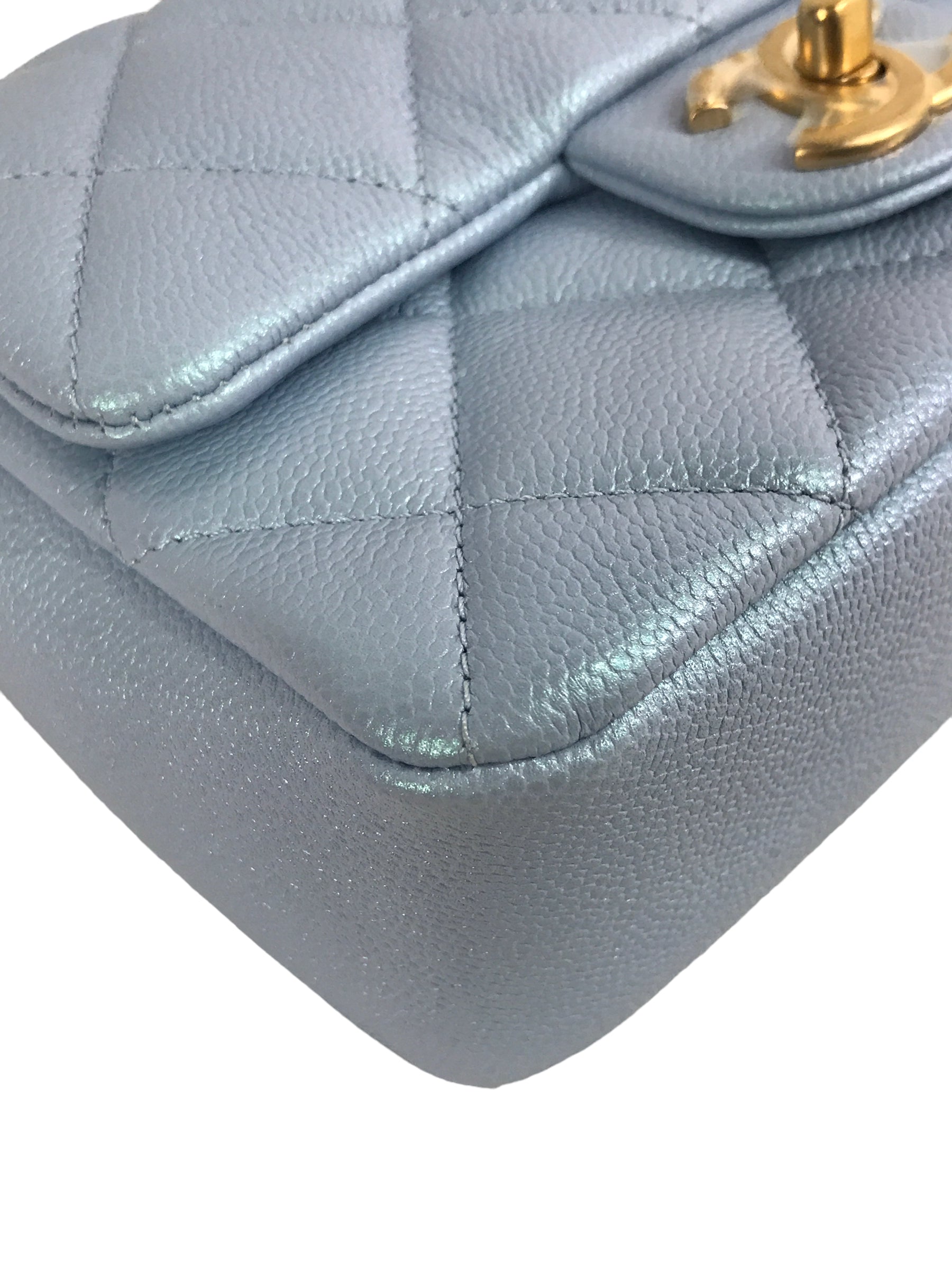 Quilted Caviar Ice Blue 21K Iridescent Mini Square W/AGHW