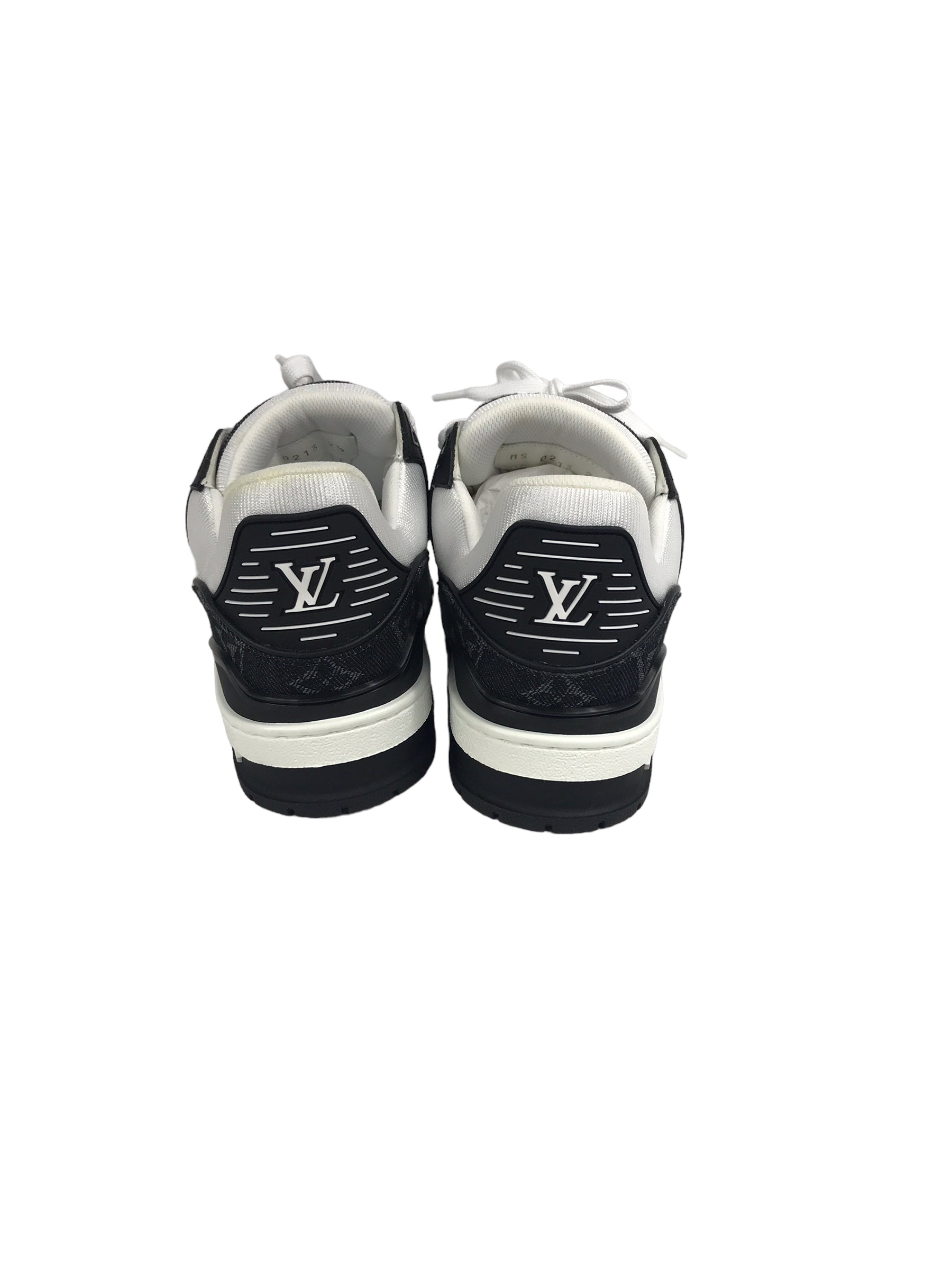 White Monogram Embossed Grained Calf leather &/Black Monogram Denim Trainer Sneakers,