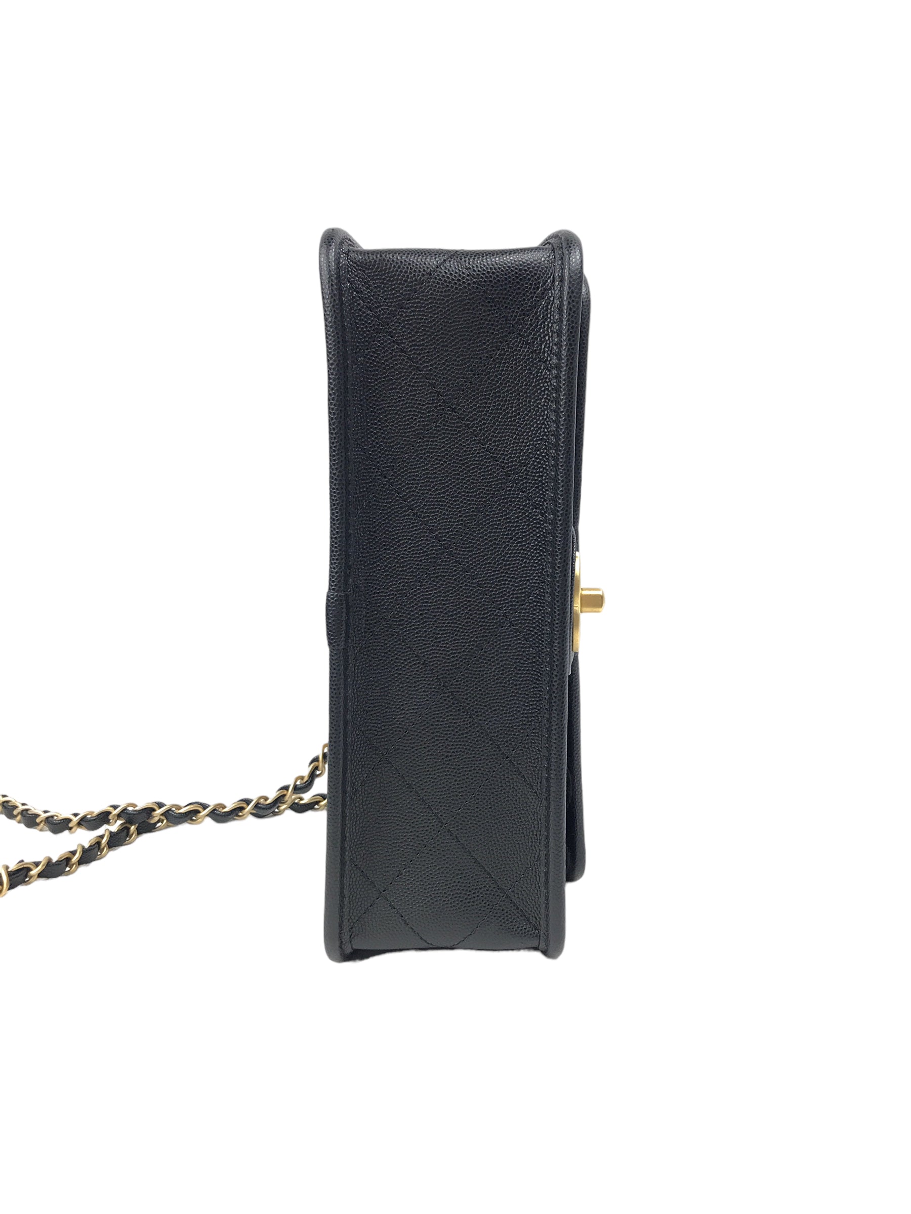 Black Quilted Caviar Top Handle Flap Bag w/AGHW