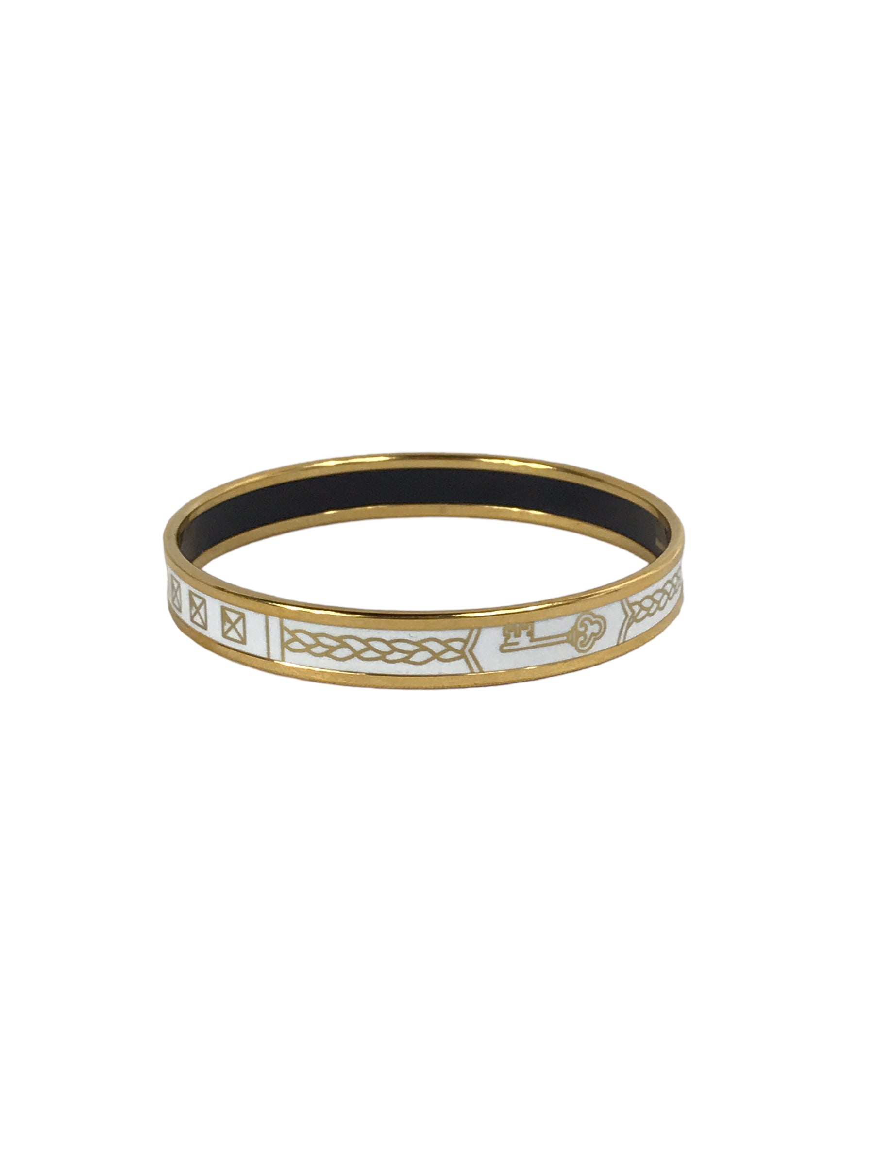 F Les Cles White/Gold Enamel Bangle w/GHW