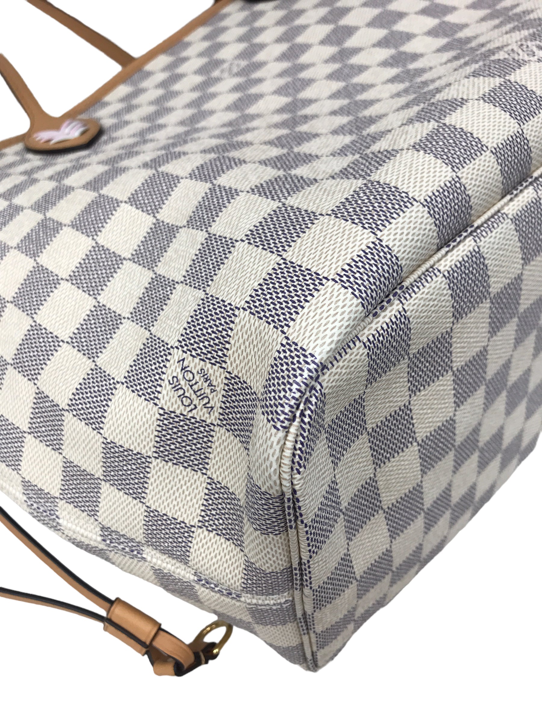 Monogram Coated Canvas Damier Azur Braided Rose Neverfull MM w/GHW