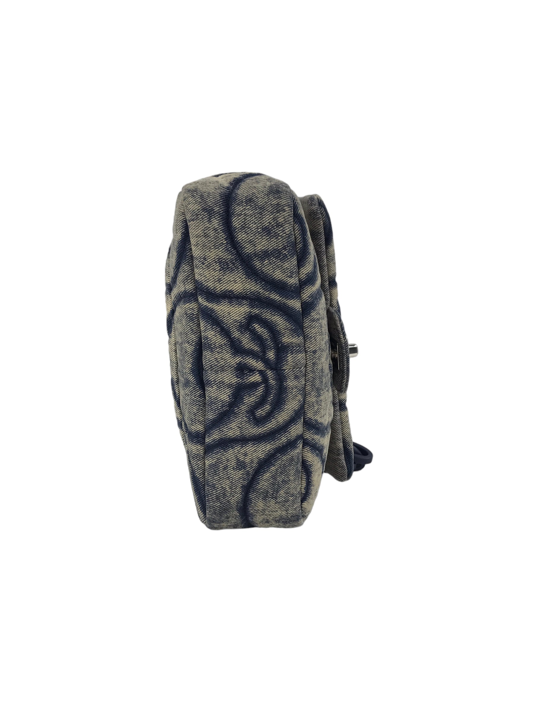 CC Blue Denim Wave Flap Bag w/SHW/ Blue enamel short strap