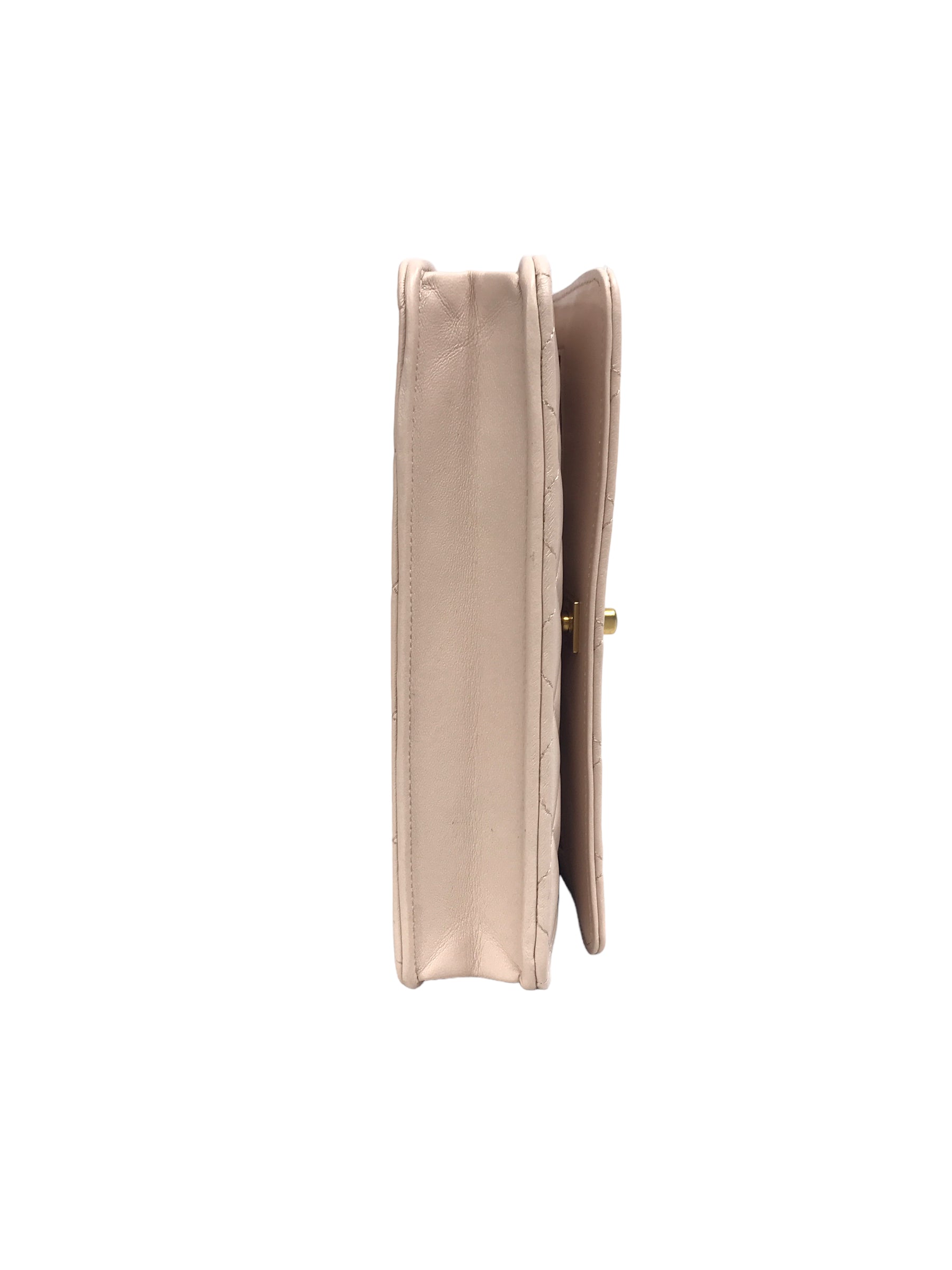 Plush Pink Quilted Lambskin Leather Pearl Crush Wallet on Chain w/AGHW