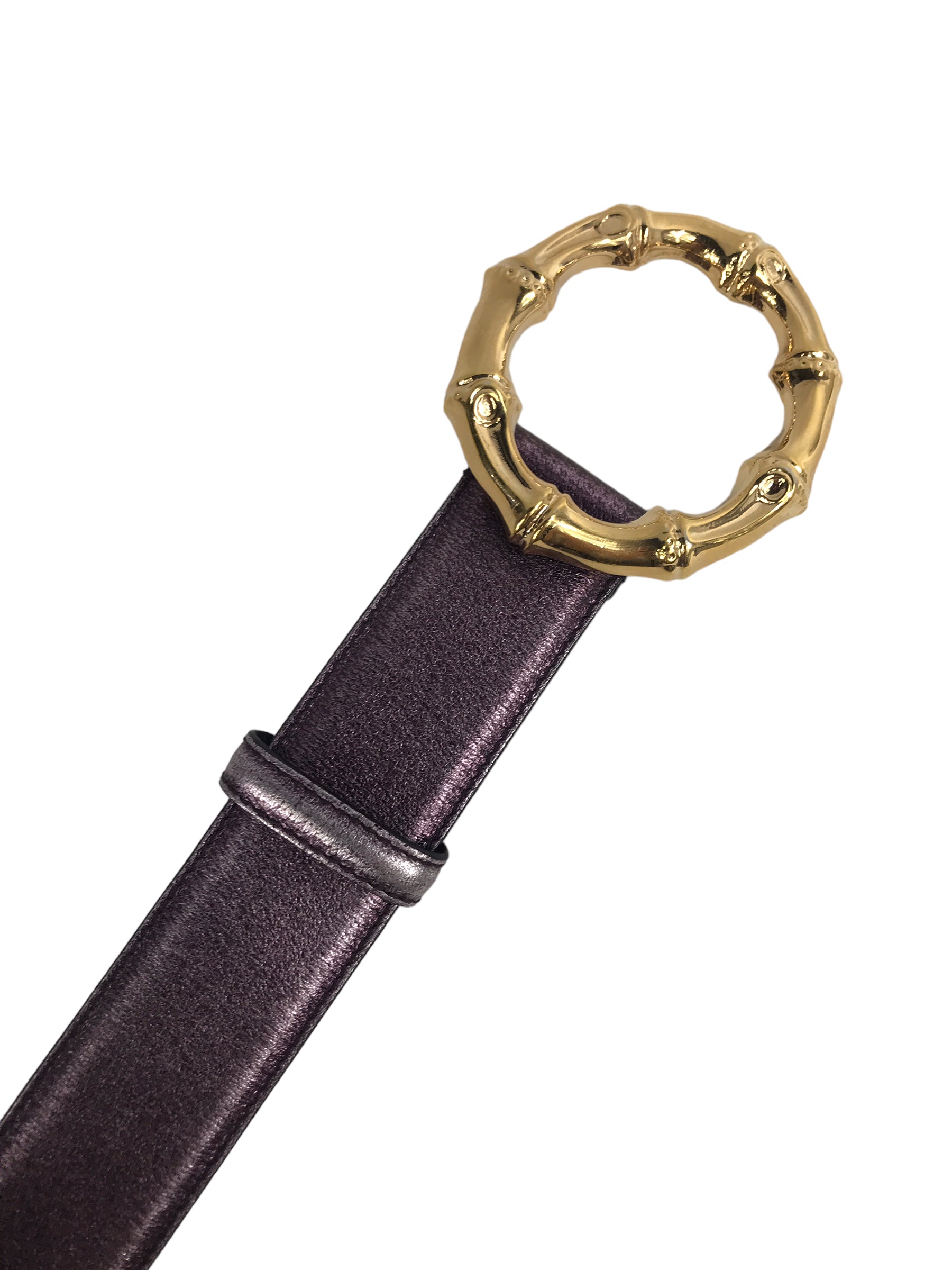 Metallic Purple Leather Belt w/Bamboo Buckle