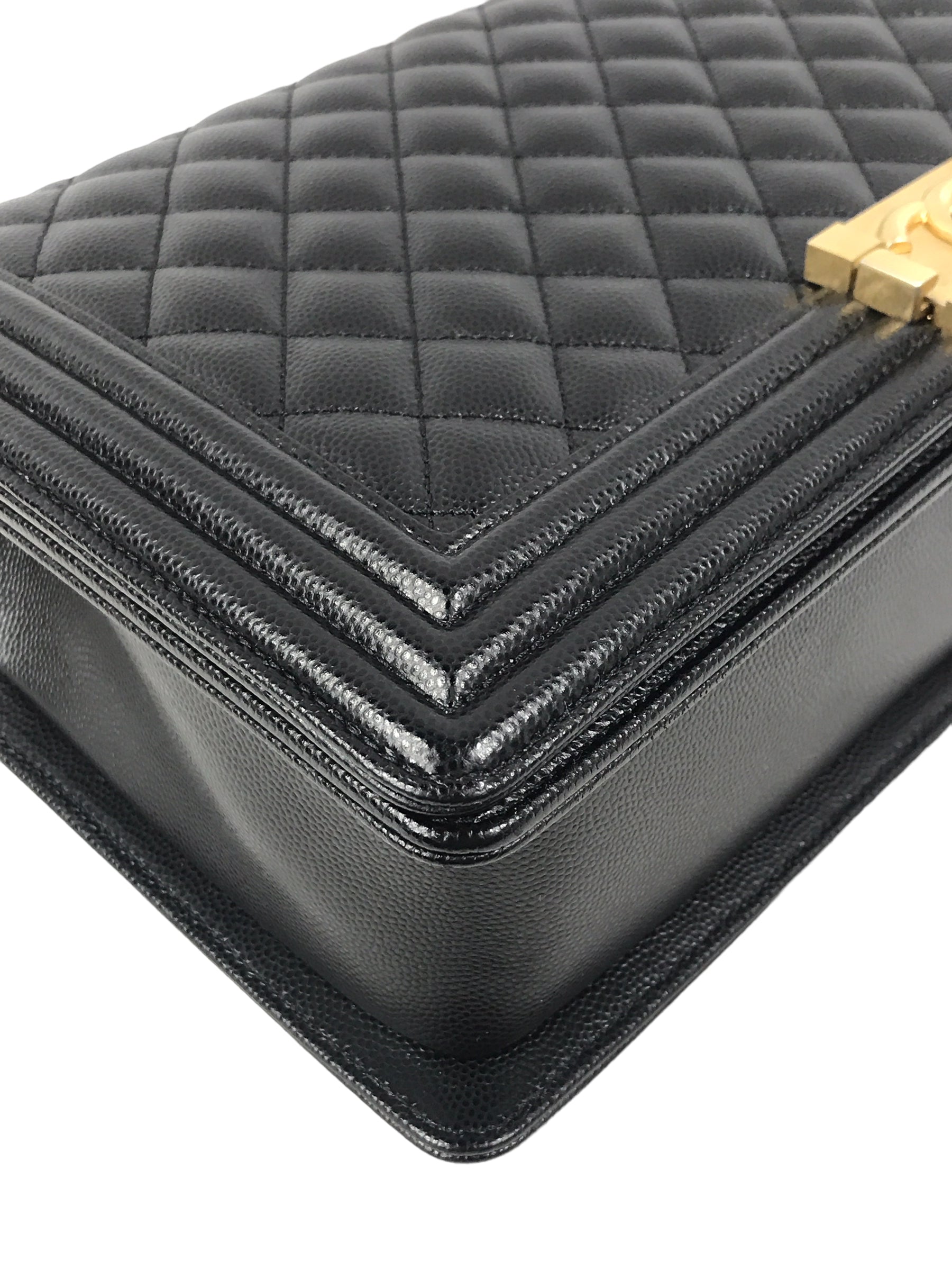 Black Caviar Quilted New Medium Boy Bag w/AGHW