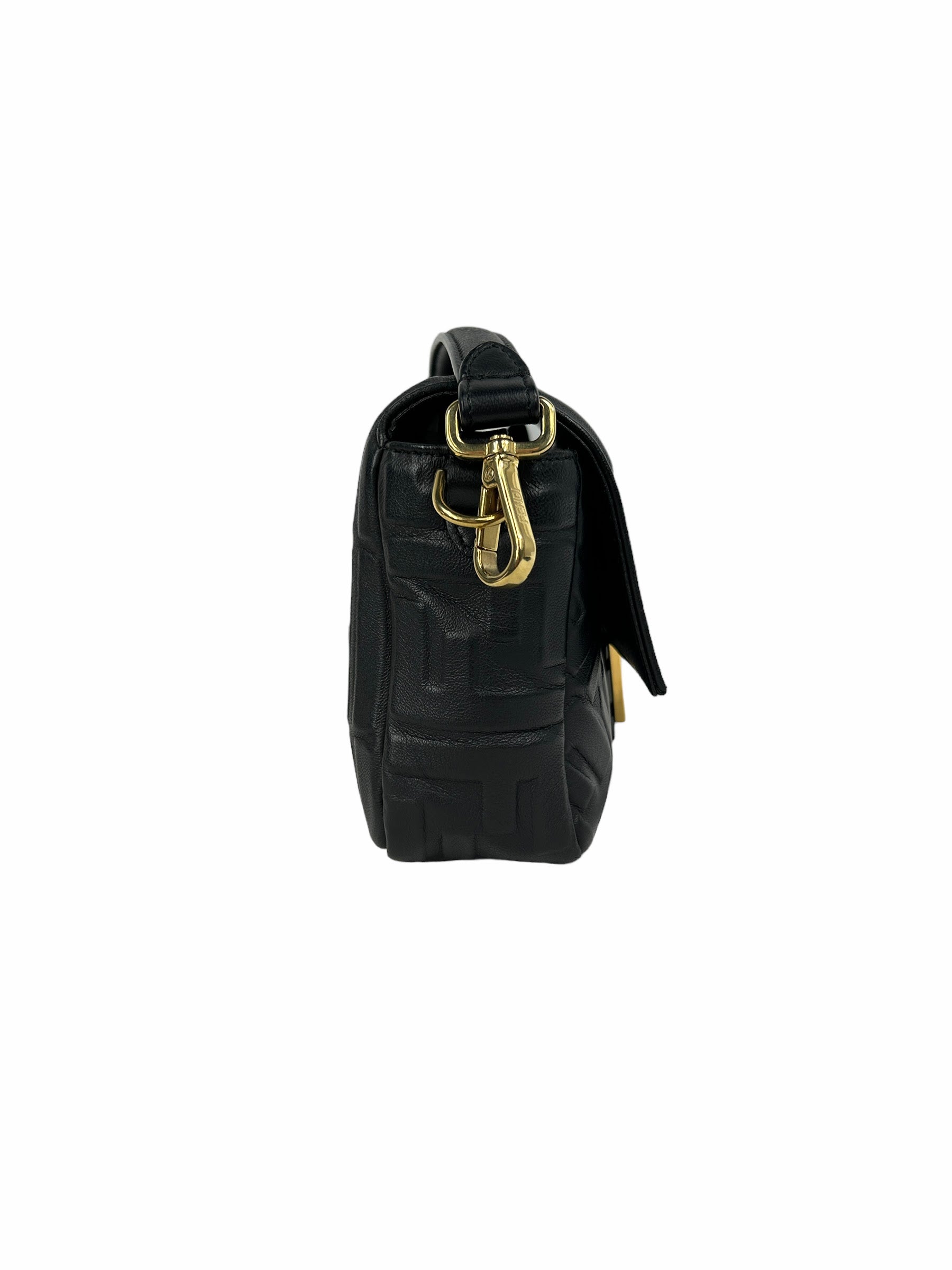 Black Embossed Lambskin Leather Baguette Shoulder Bag w/GHW