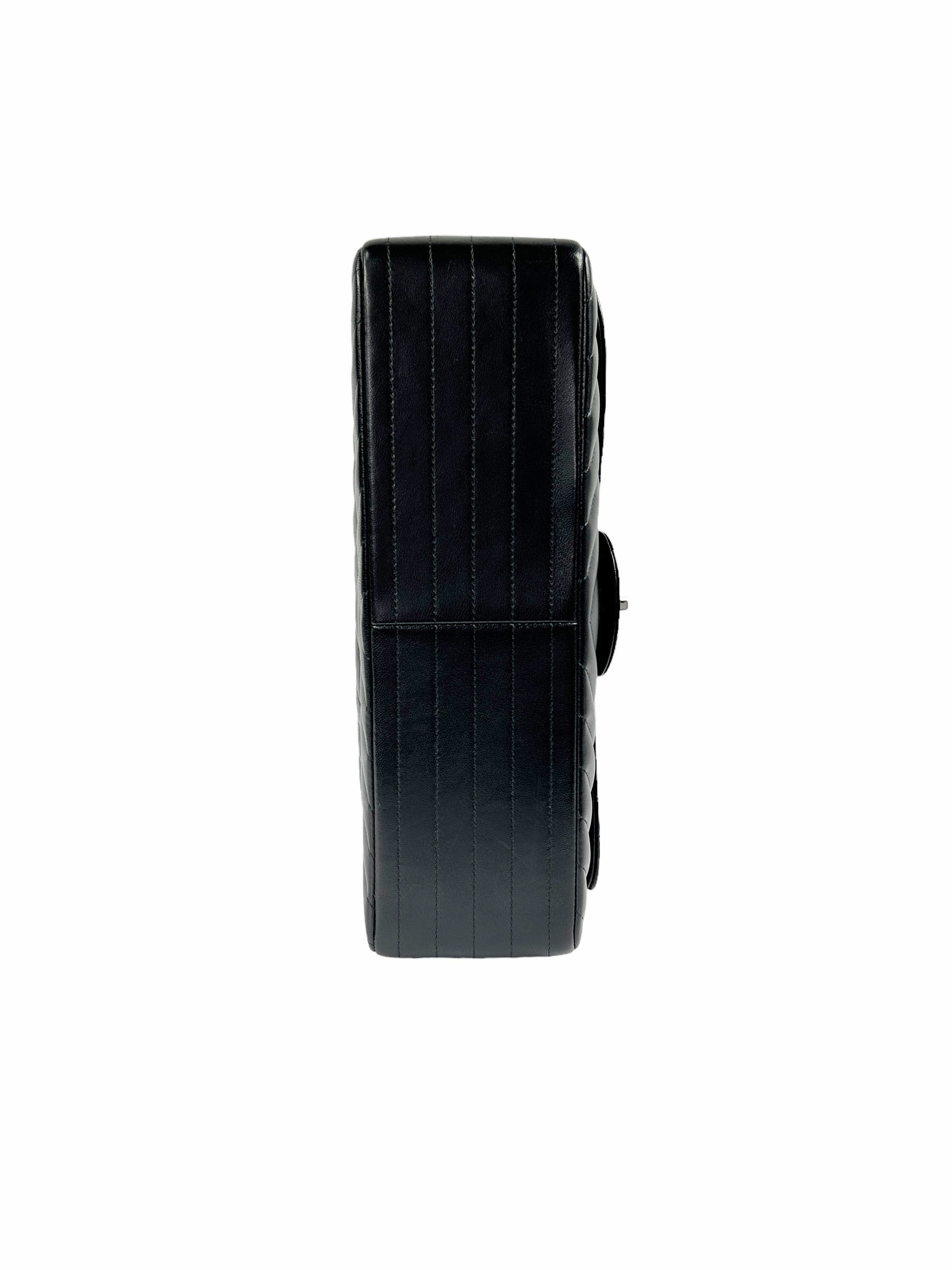 Black Chevron Lambskin Double Flap Jumbo w/SHW
