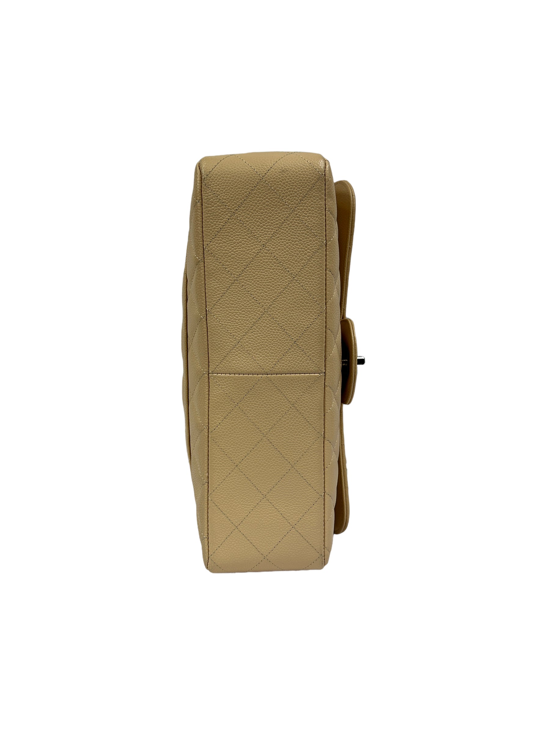 Beige Caviar Quilted Single Flap Jumbo w/SHW