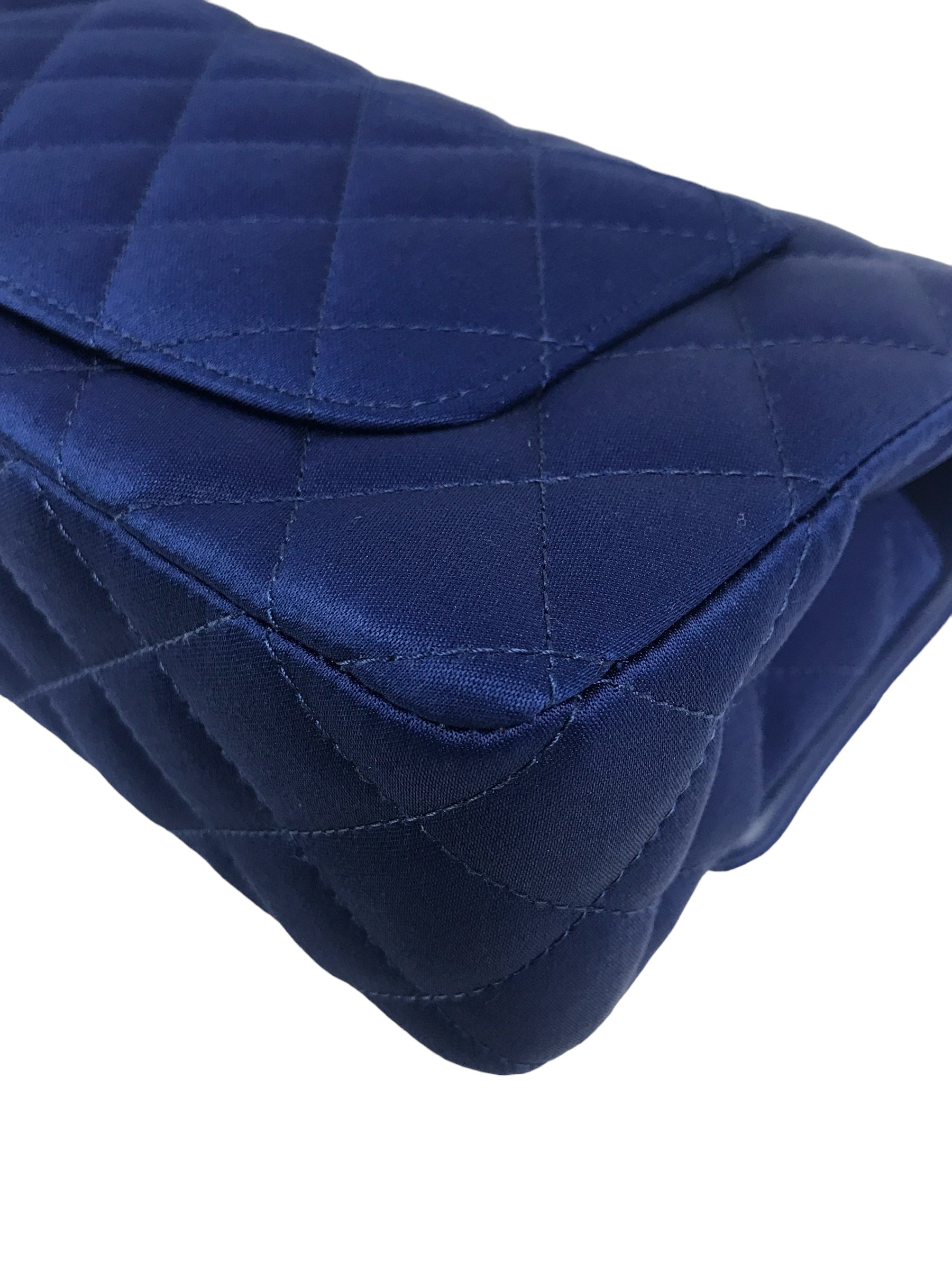 Blue Satin Silk Quilted Single Flap Mini Rectangle w/GHW