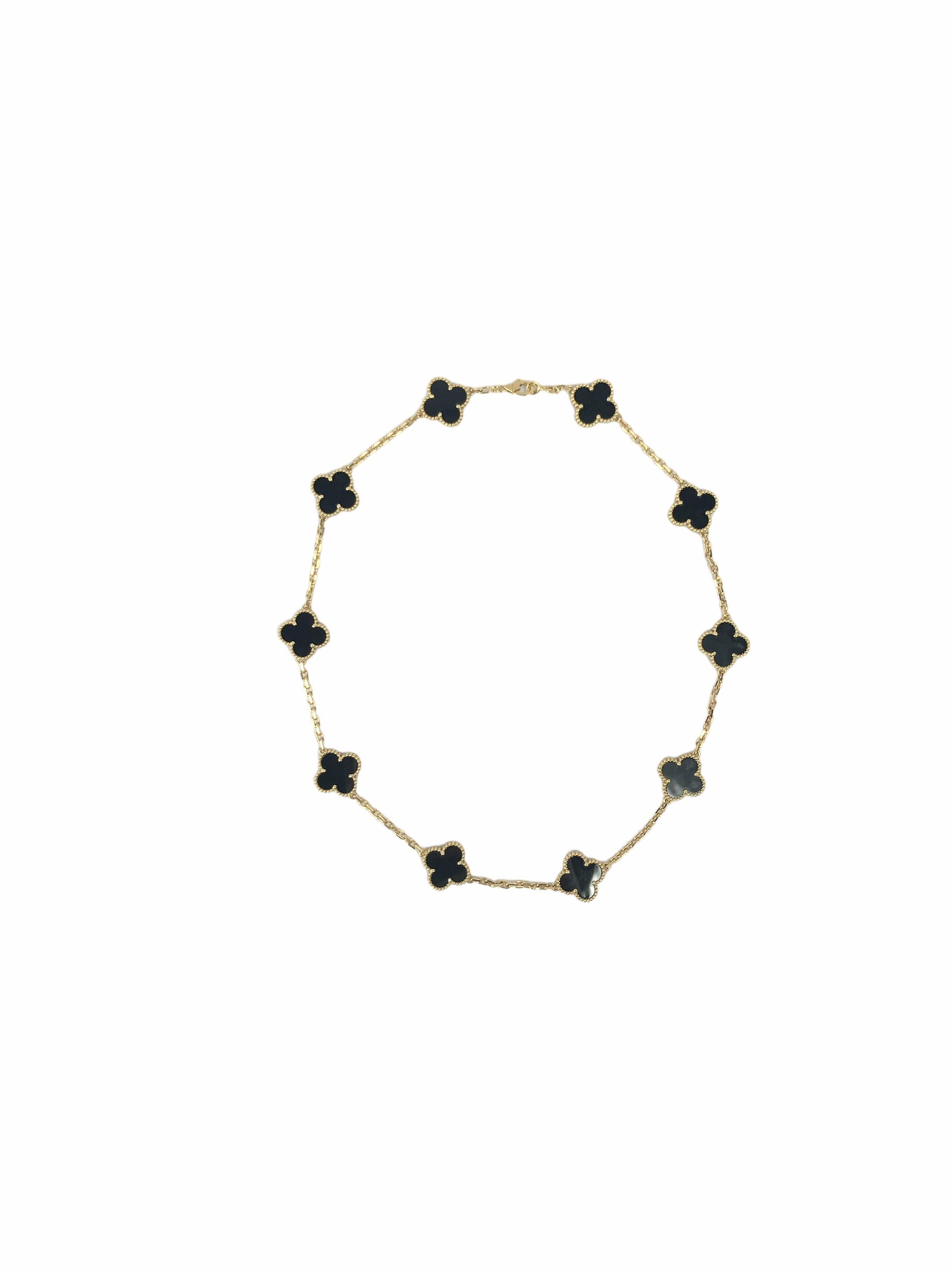 Alhambra Onyx 10 Motifs 18K Yellow Gold Necklace