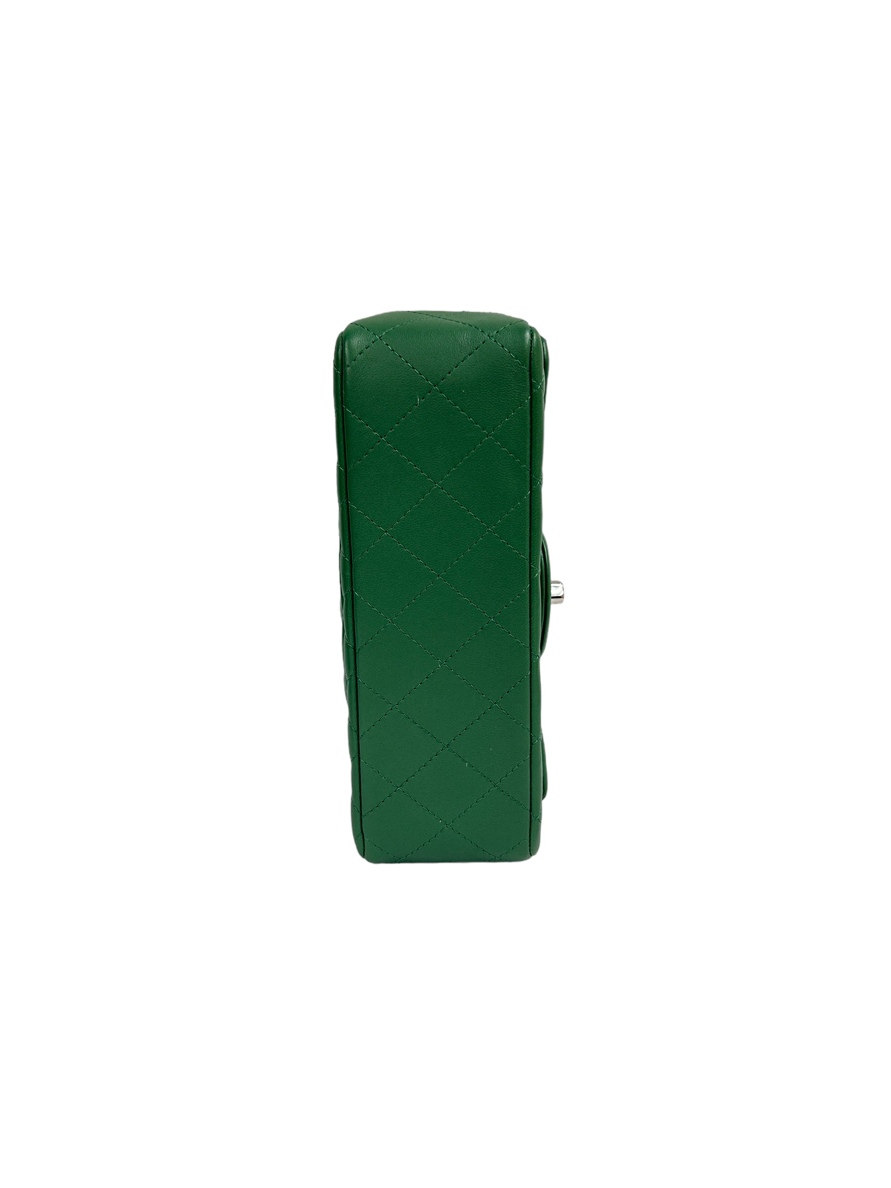Green Quilted Lambskin Mini Rectangle Classic Flap w/SHW