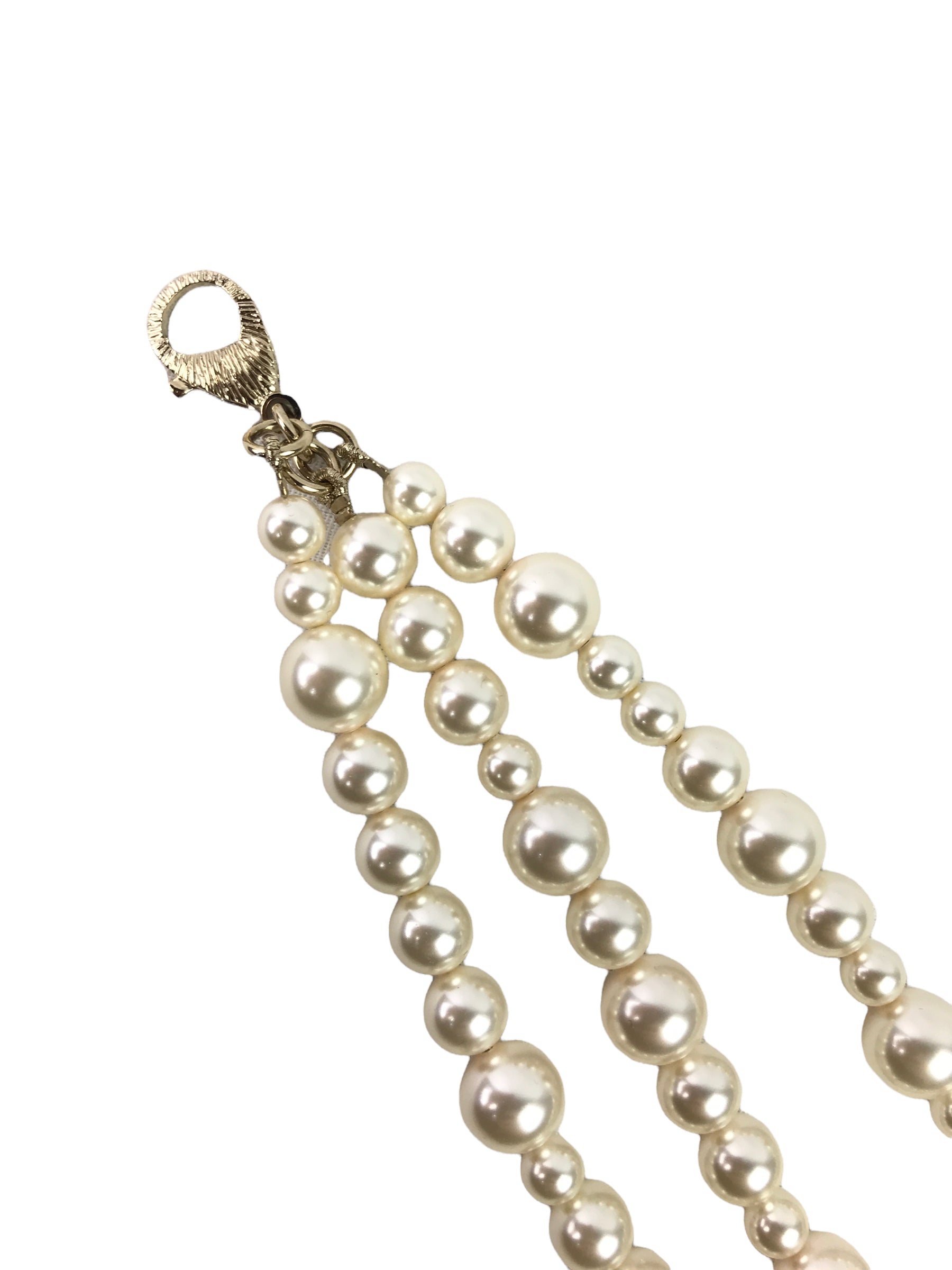 22C Gold CC 3-Strand Long Pearl Necklace