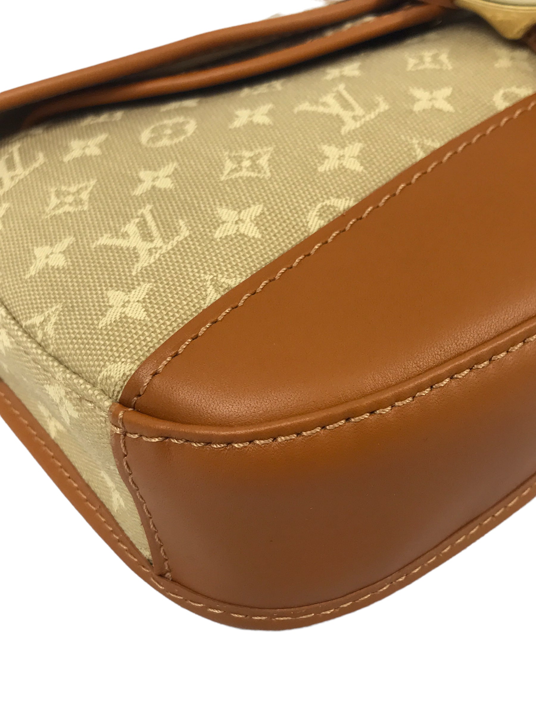 Vintage Beige Monogram Mini Lin Majorie Single Flap Shoulder Bag w/GHW