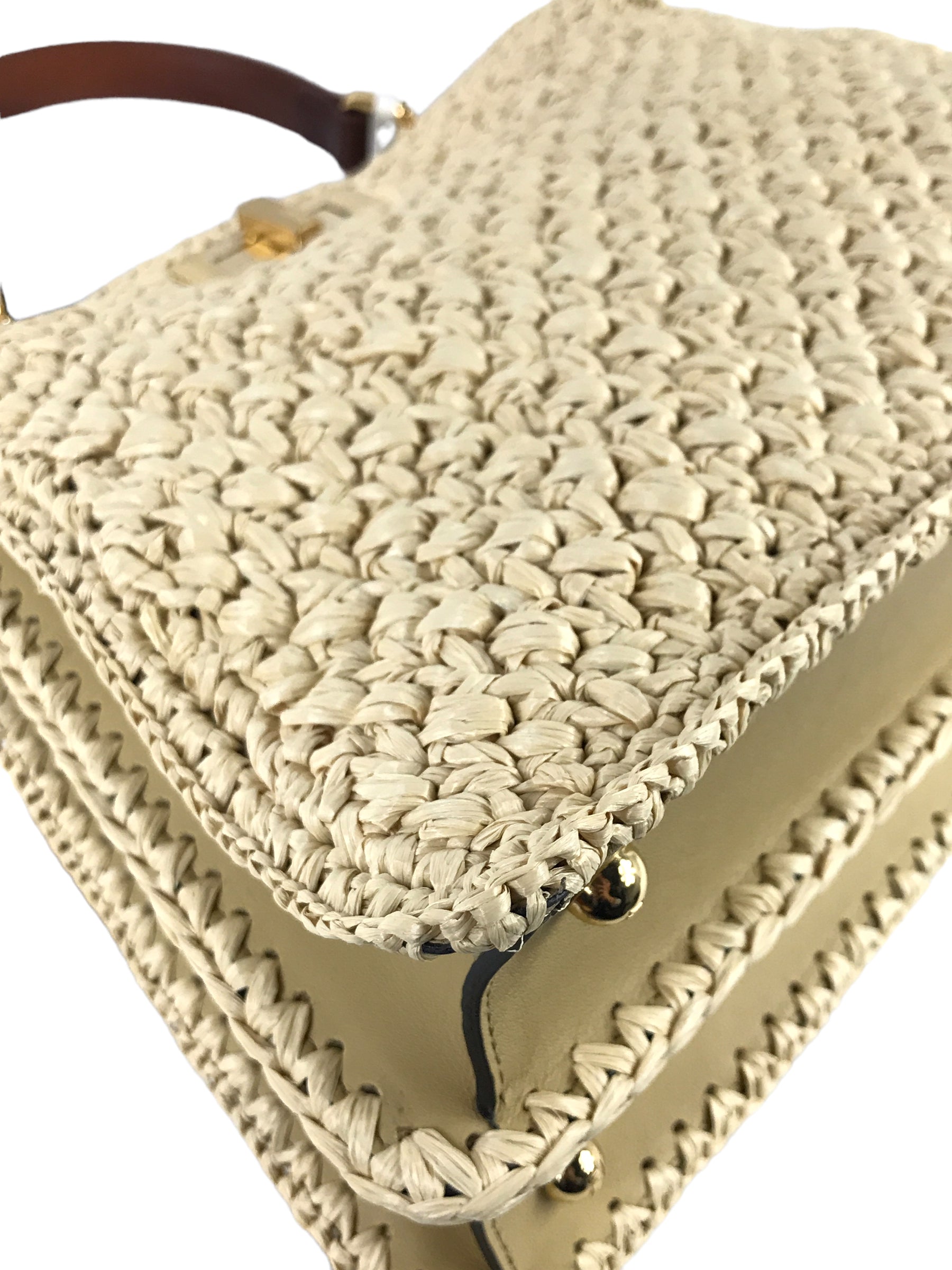 Woven Raffia Palm Medium ISeeU Peakaboo w/ Leather accents w/GHW