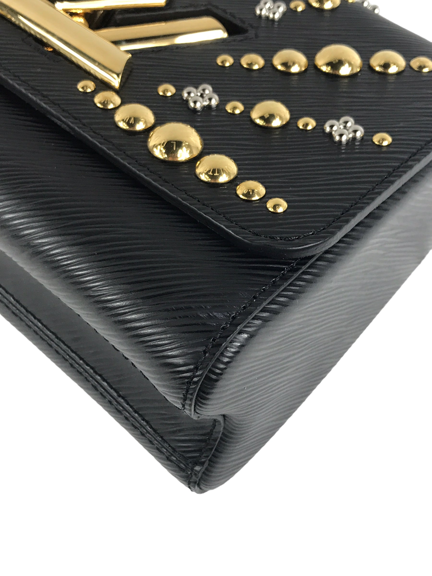 Epi Leather Studded Twist MM Bag w/GHW/SHW