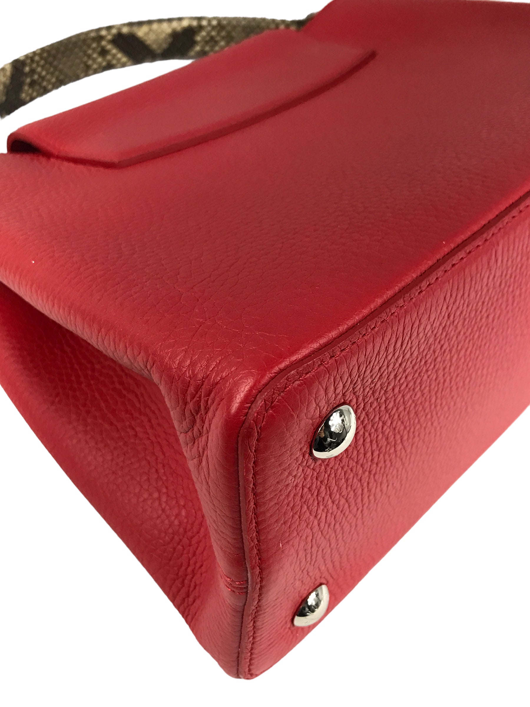 Red Grained Leather Capucines MM W/Python Handle