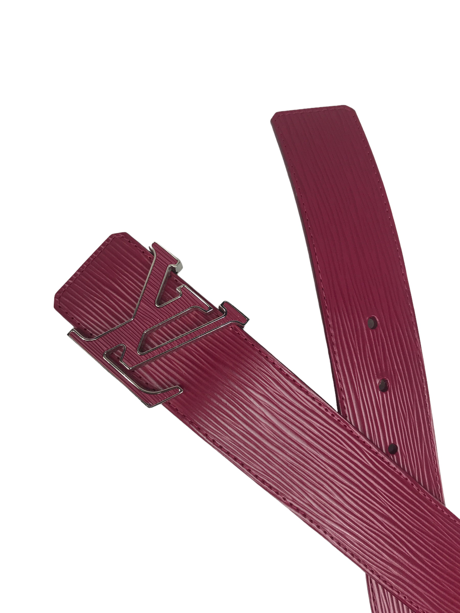 Raspberry LV Initials Wide Epi Leather Belt