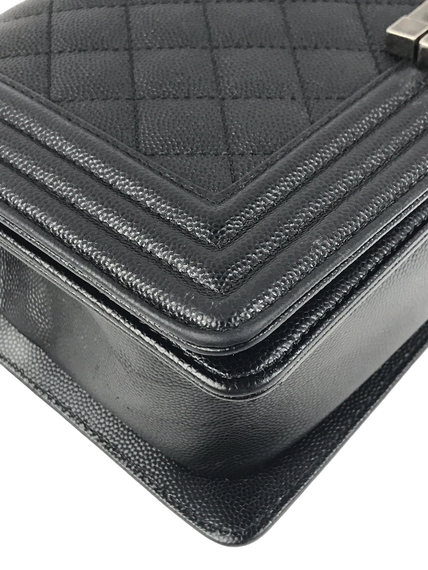 Black Caviar Quilted Old Medium Boy Bag W/RHW