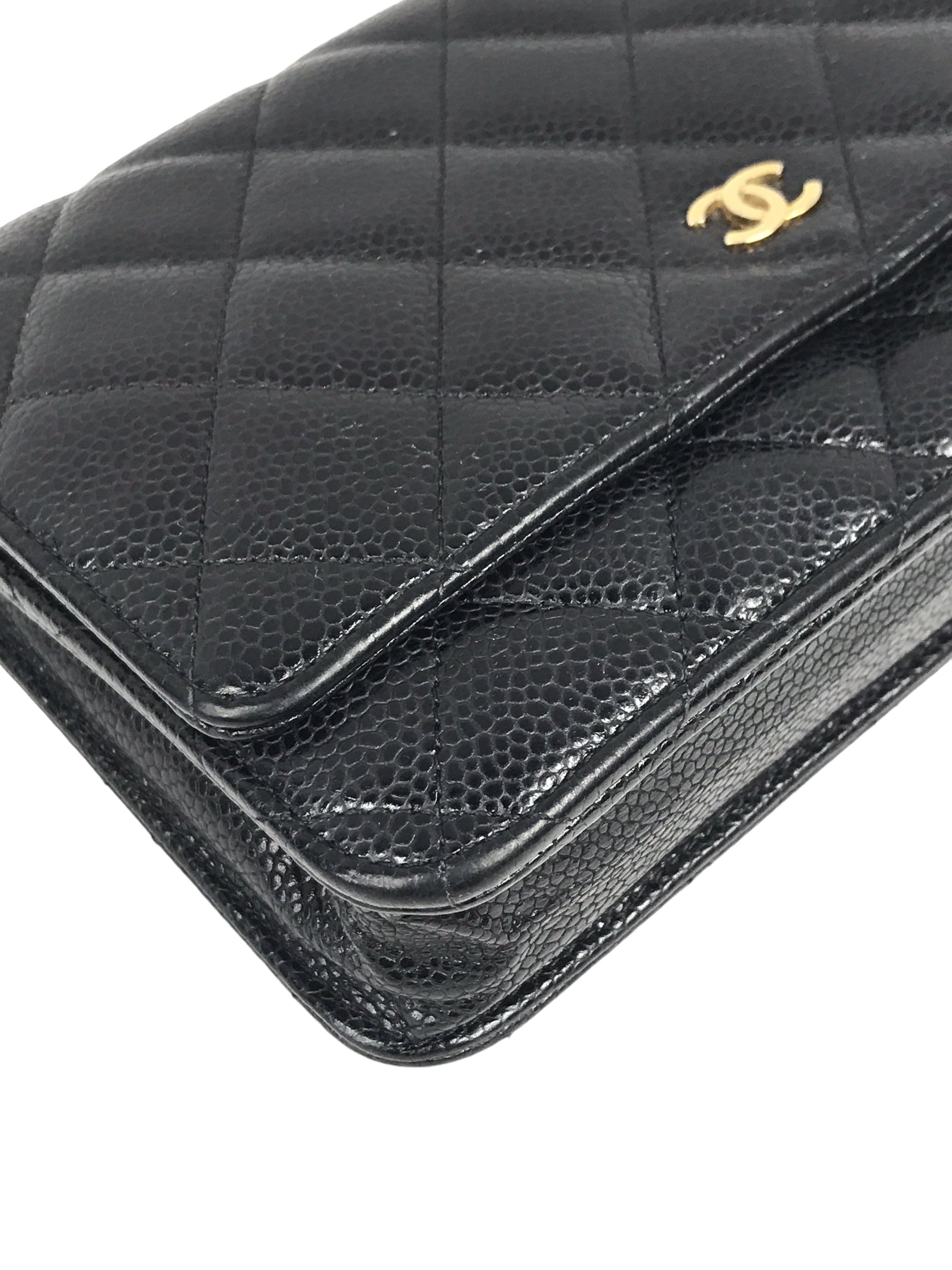 Black Caviar Quilted Wallet On Chain W/GHW